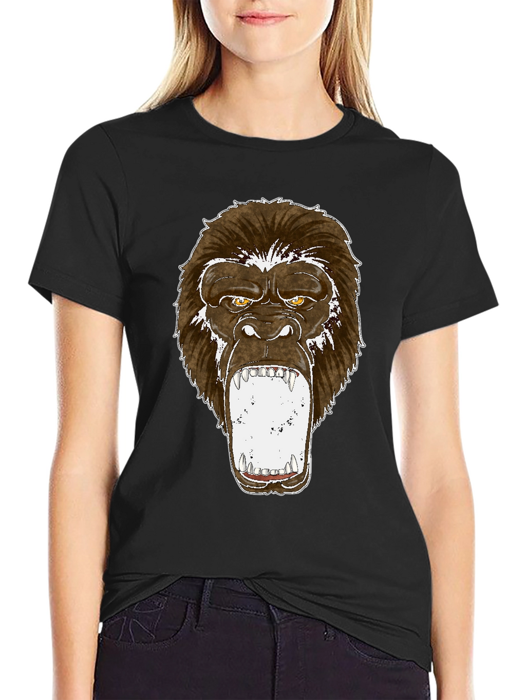 Graphic Tee - Roaring Gorilla Print Black T-Shirt