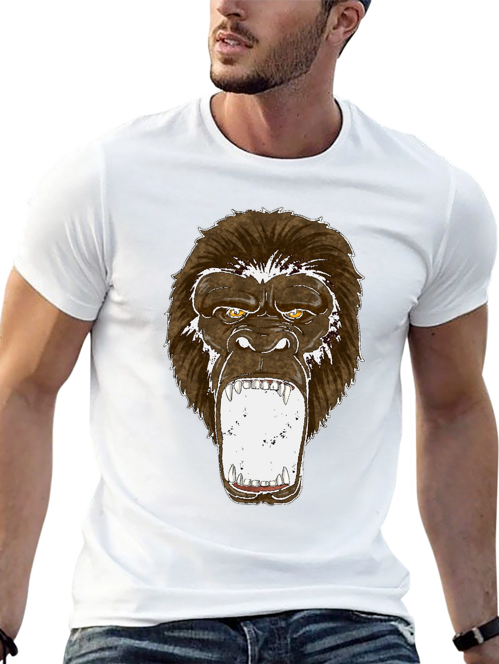 Graphic Tee - Roaring Gorilla Print Black T-Shirt