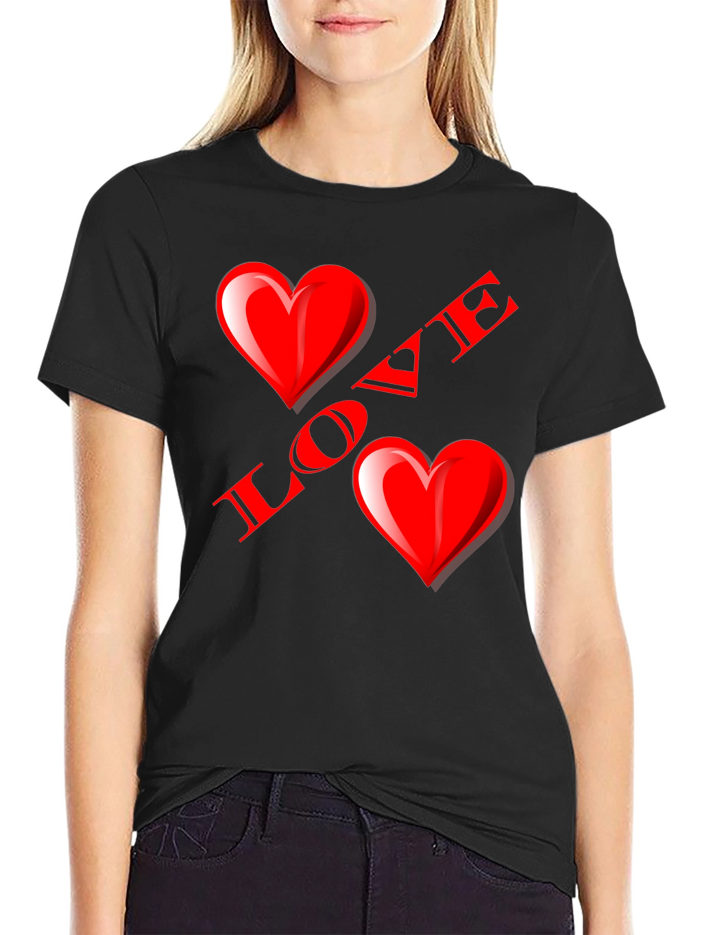 Love Heart Graphic Black T-Shirt