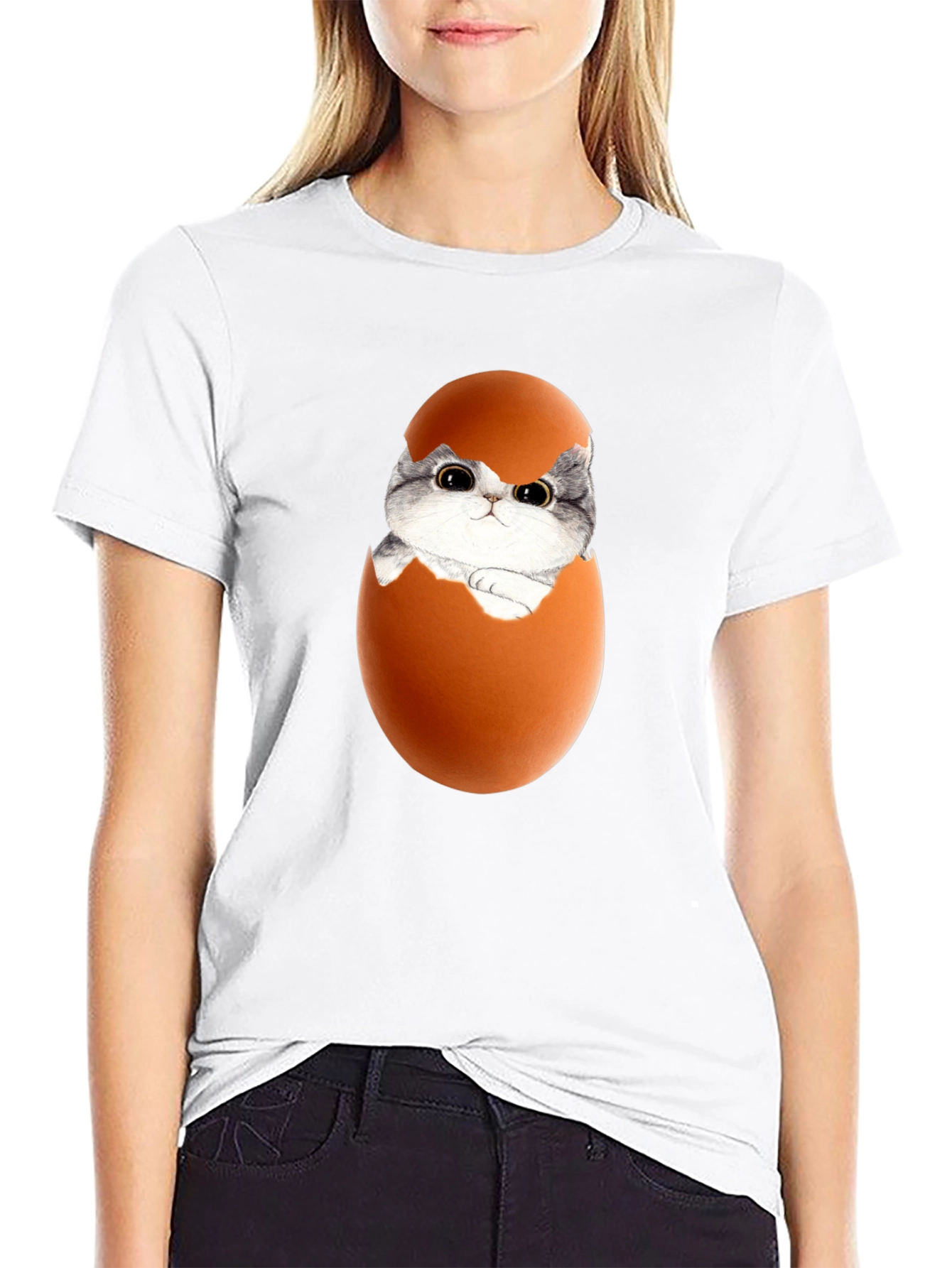 Cute Kitten in Eggshell Graphic Tee