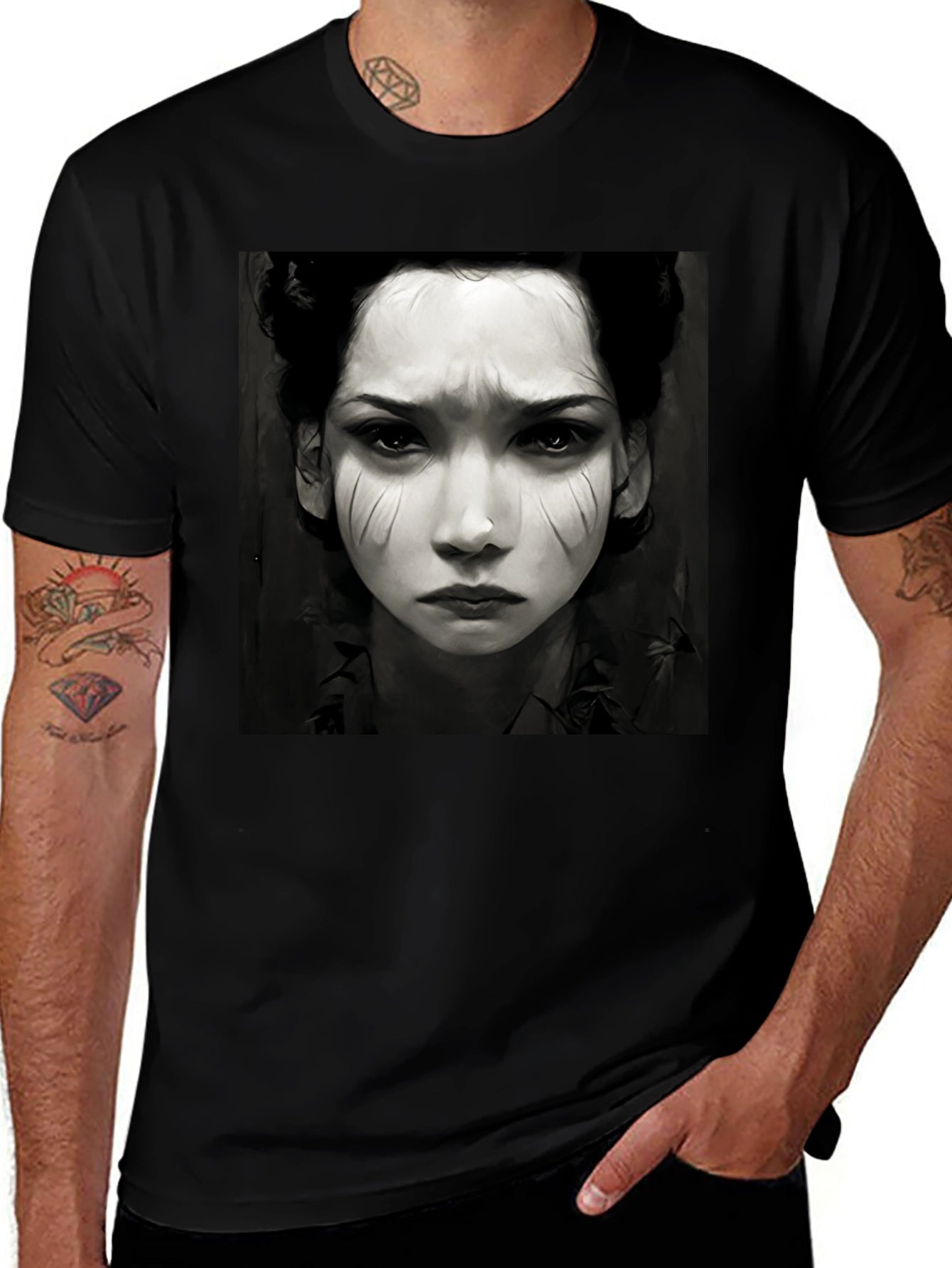 Black Graphic Tee - Woman Portrait