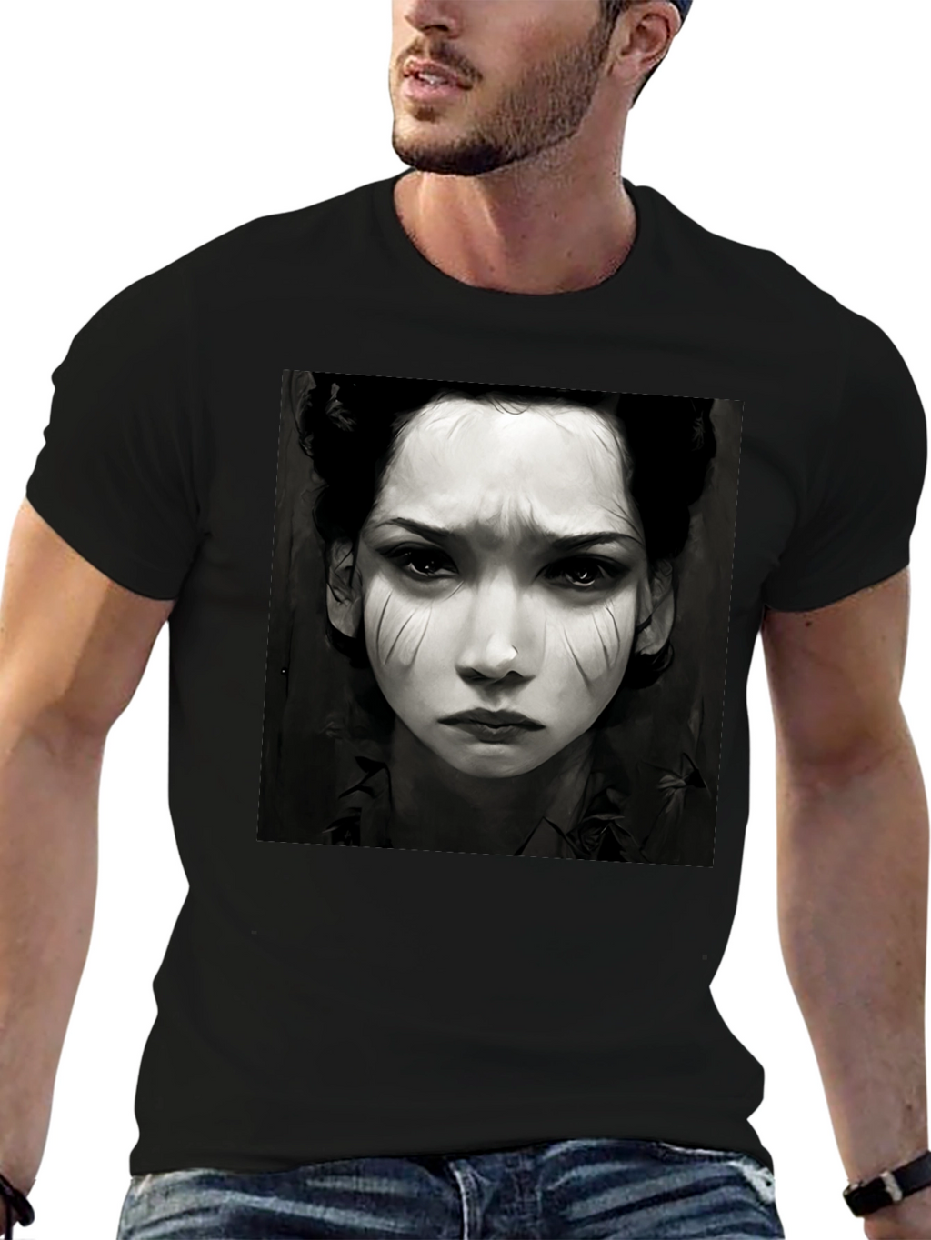 Black Graphic Tee - Woman Portrait