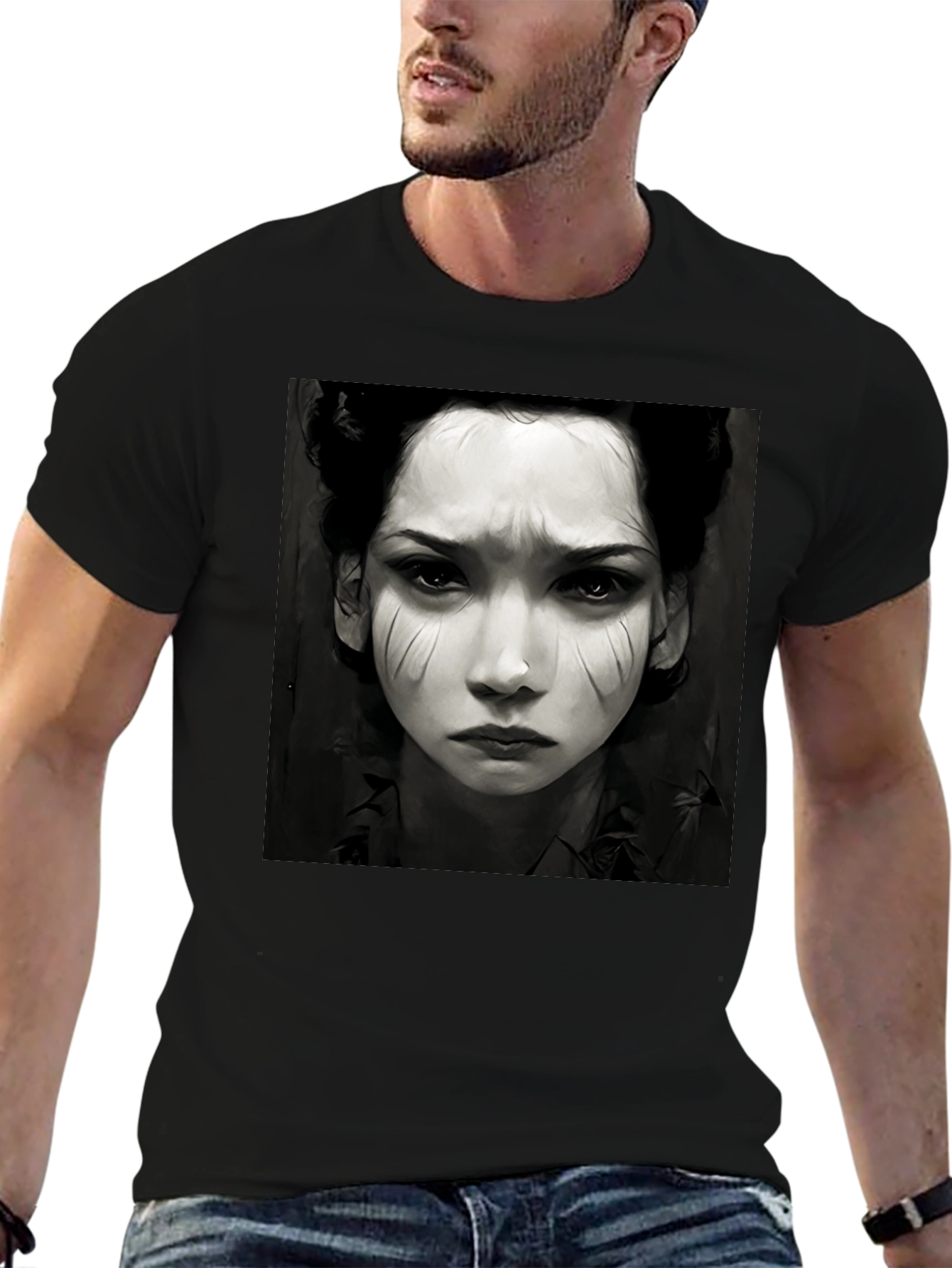 Black Graphic Tee - Woman Portrait