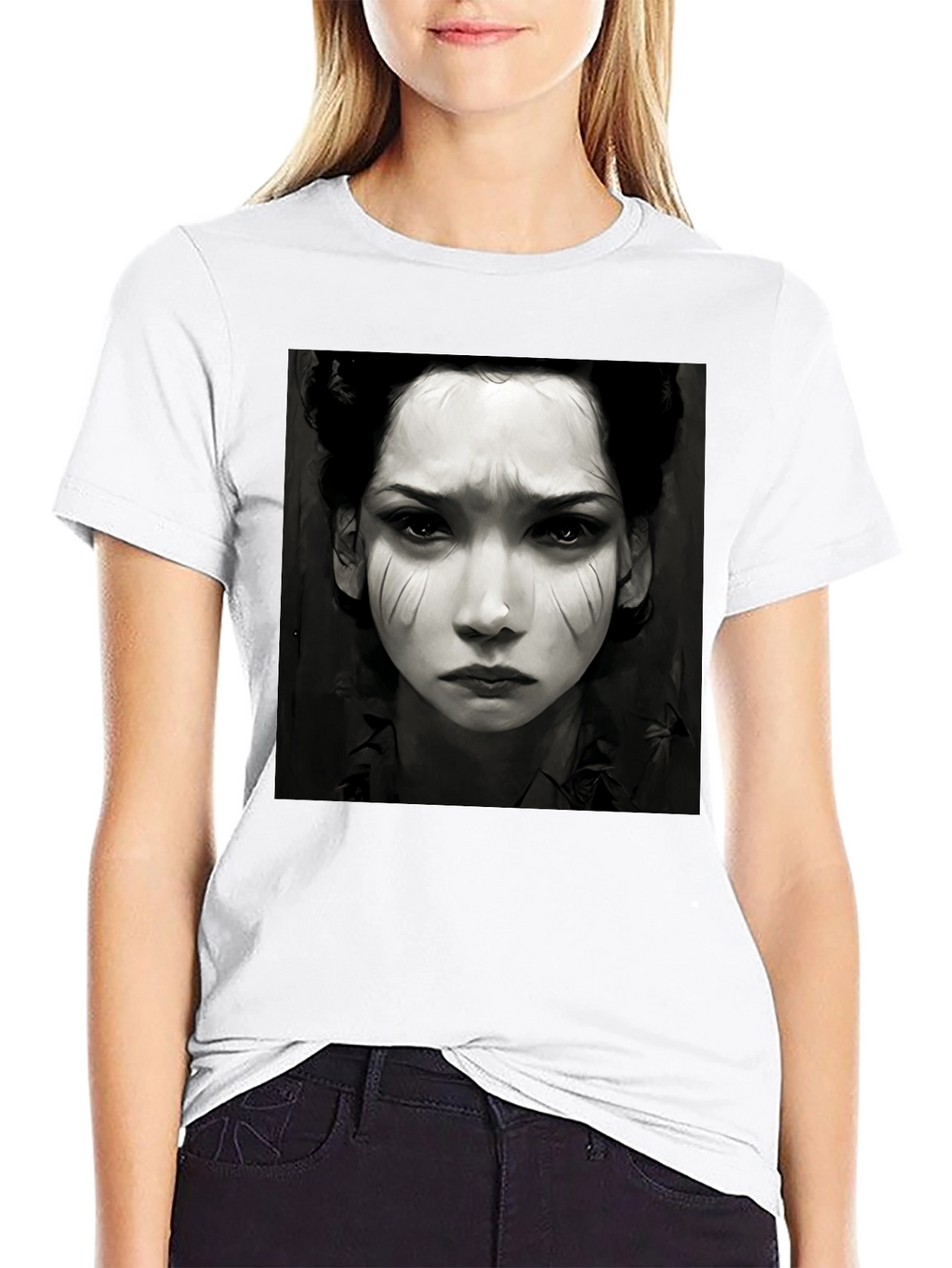 Black Graphic Tee - Woman Portrait