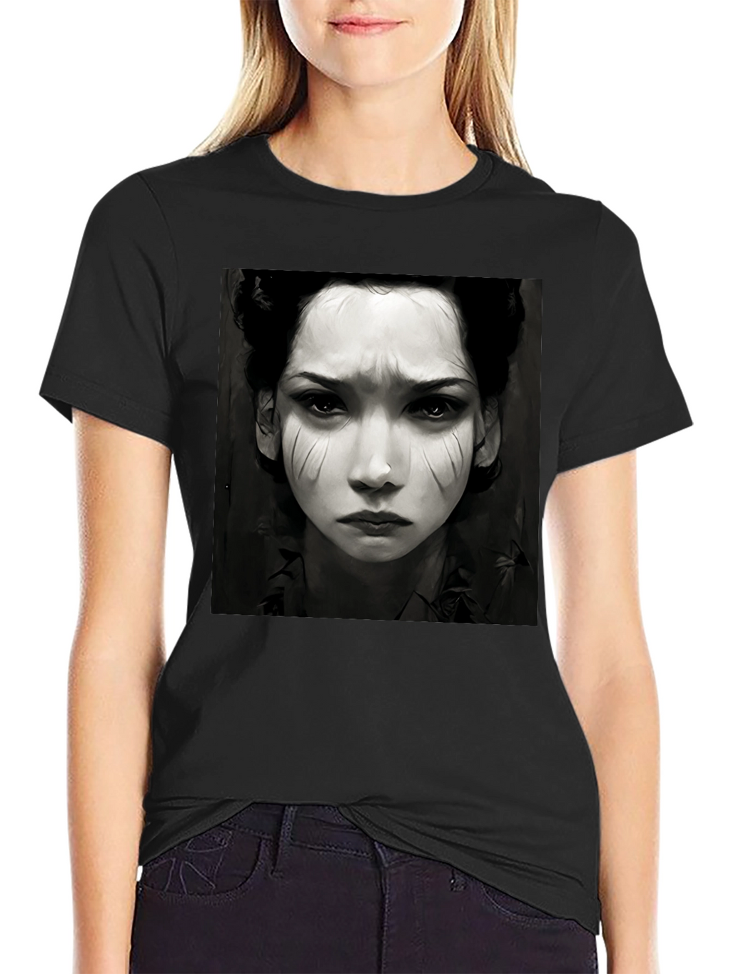 Black Graphic Tee - Woman Portrait