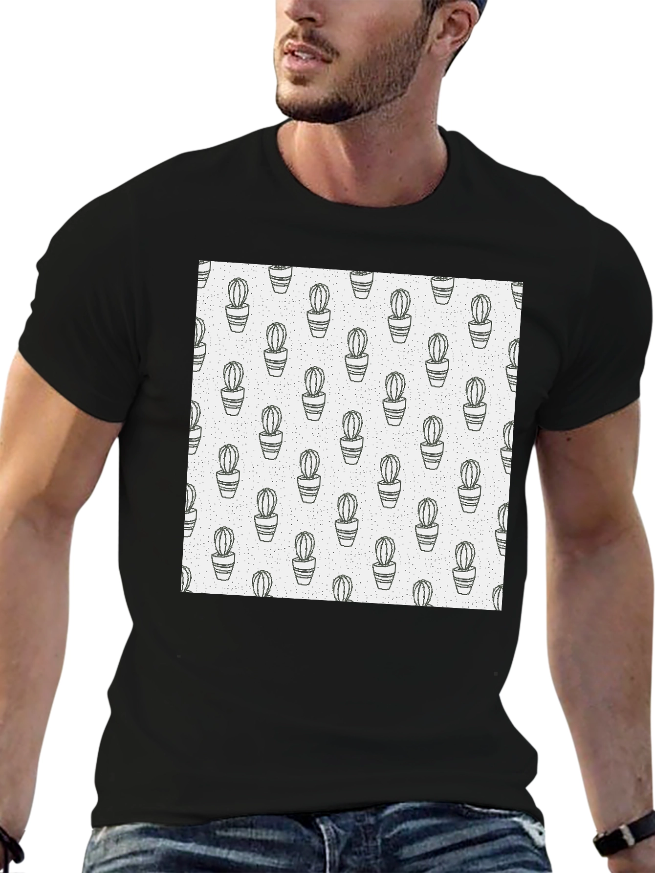Cactus Print T-Shirt - Modern Black Tee