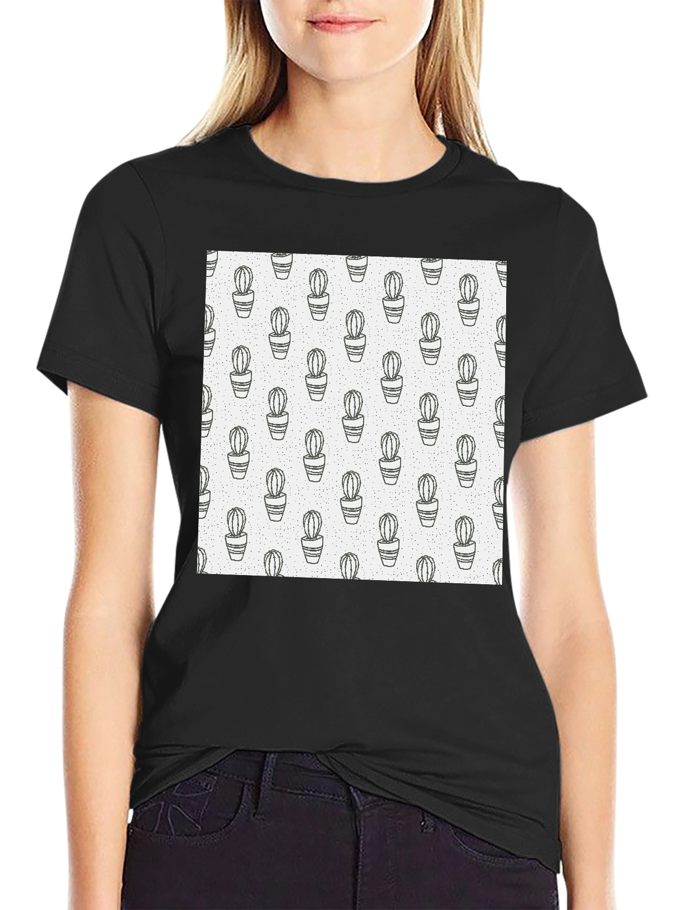 Cactus Print T-Shirt - Modern Black Tee