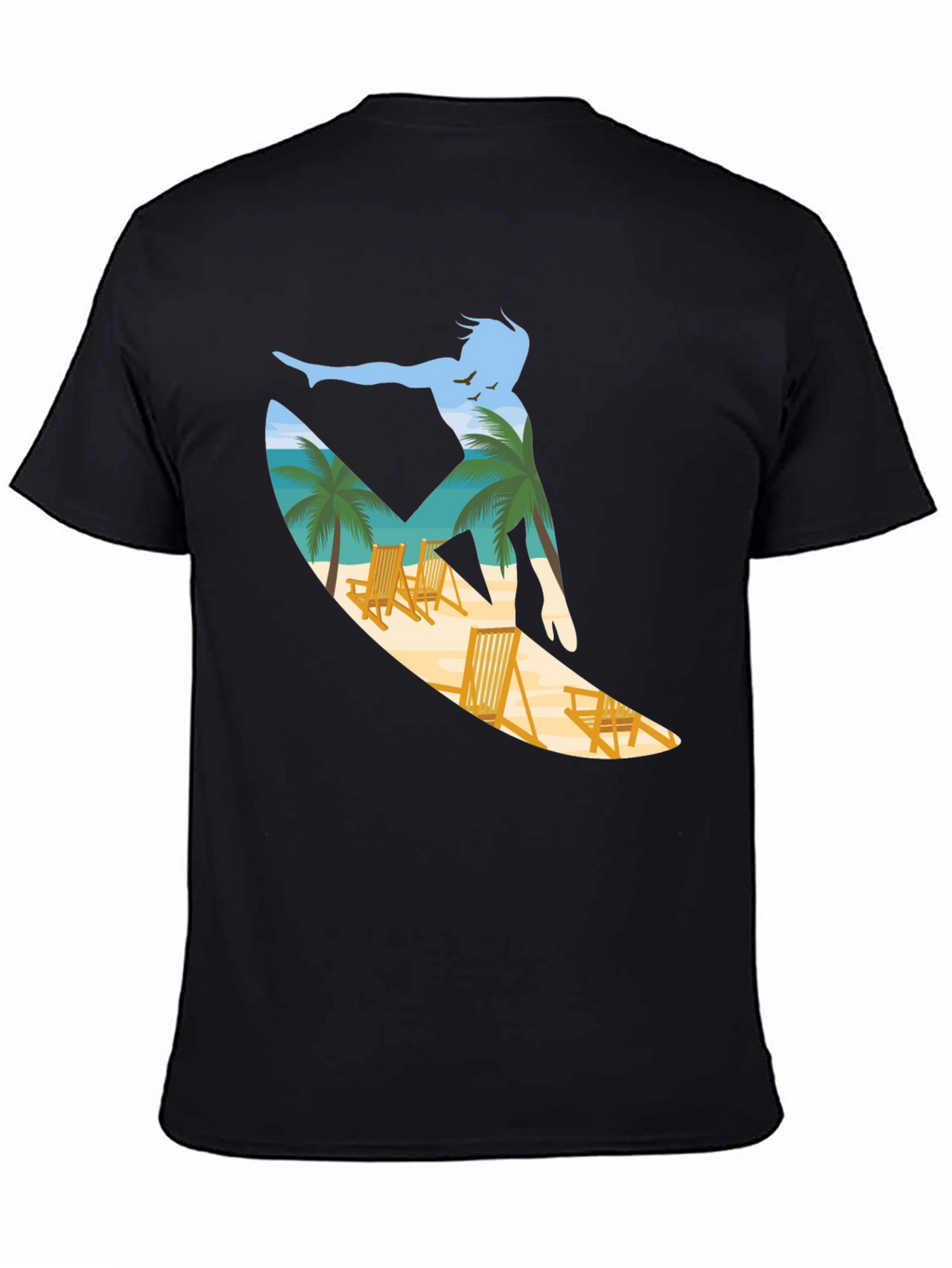 Surfer Beach Scene Graphic Tee - Black
