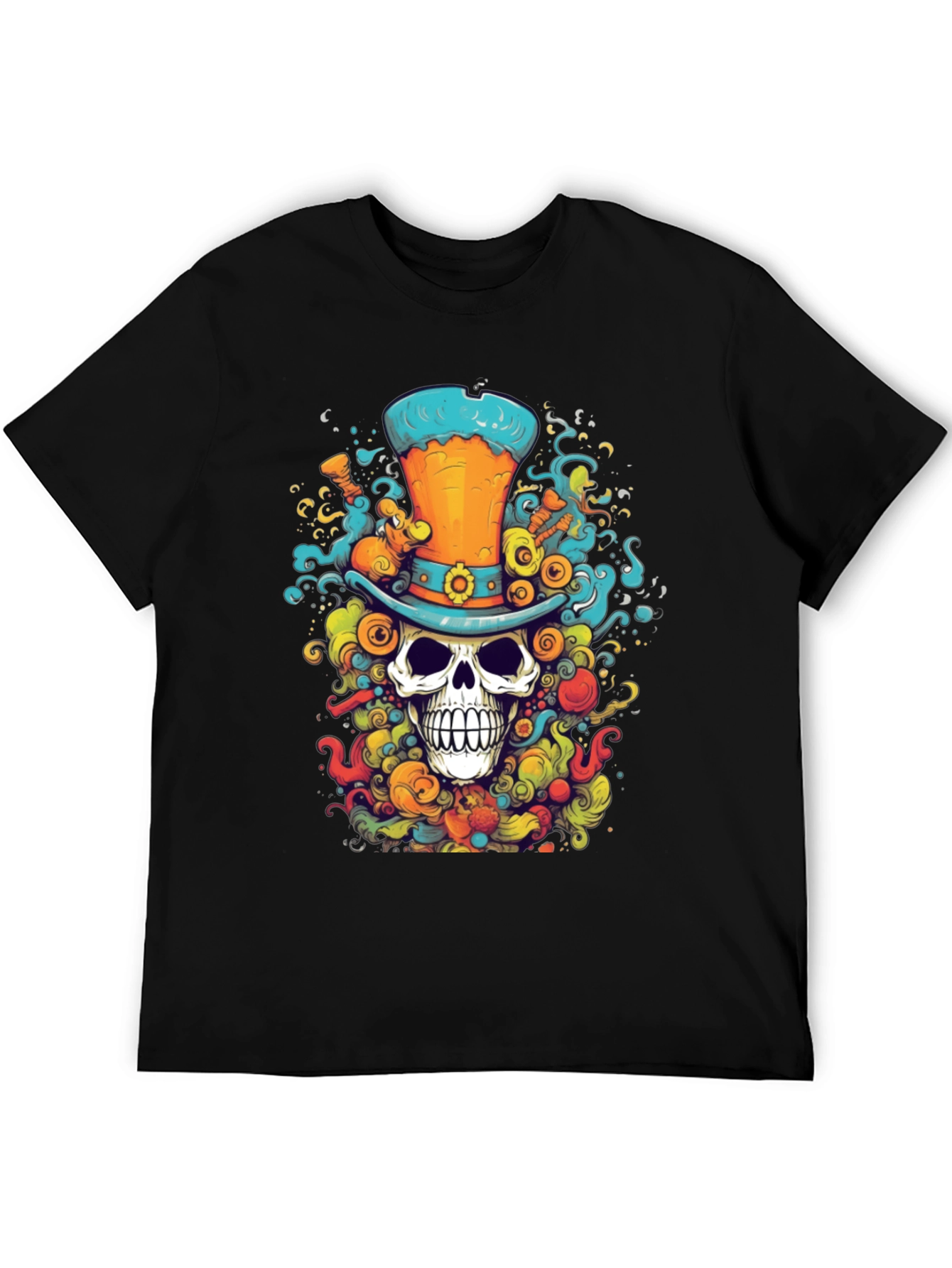 Skull Top Hat Graphic T-Shirt - Unique Colorful Design