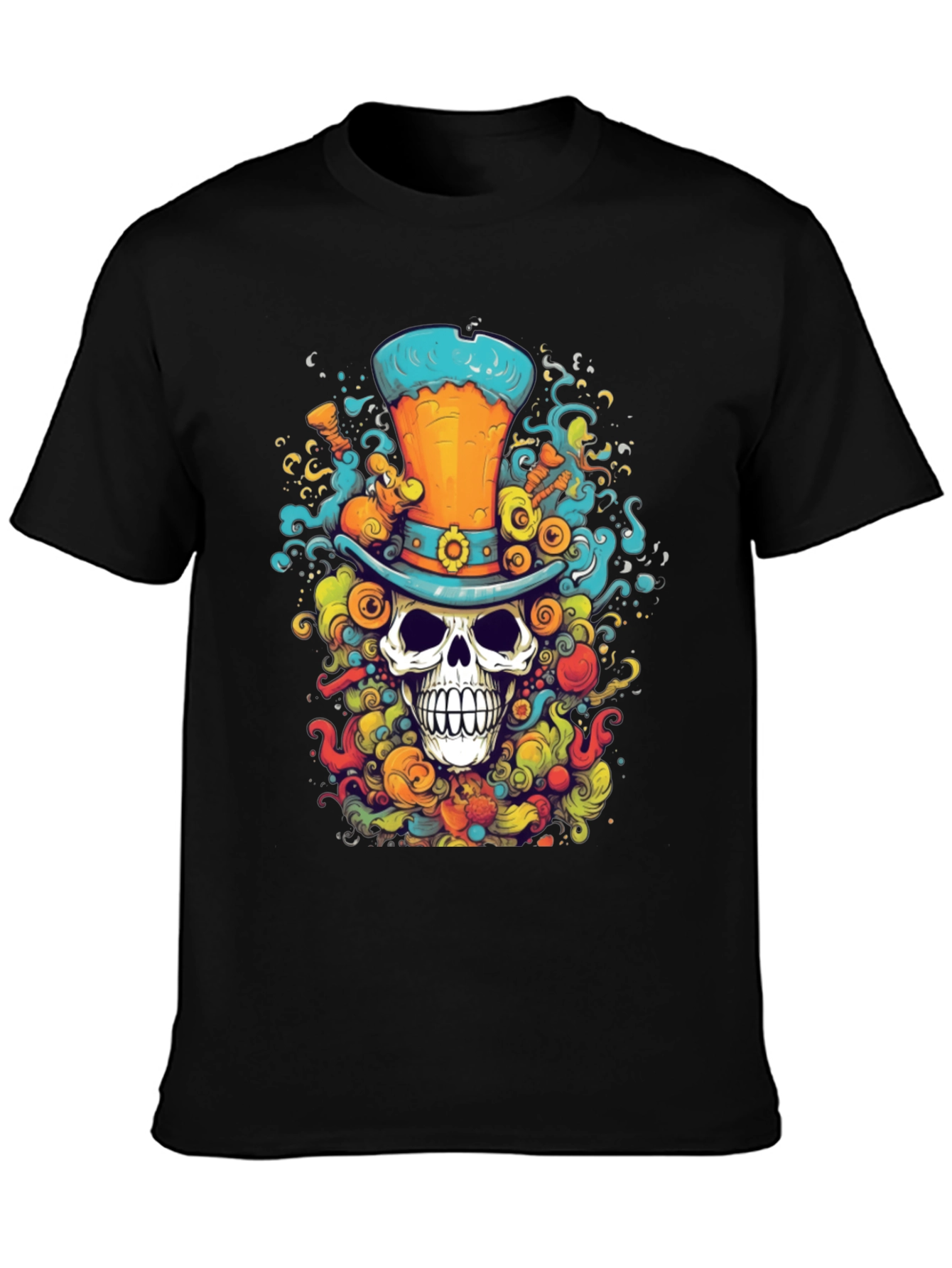Skull Top Hat Graphic T-Shirt - Unique Colorful Design