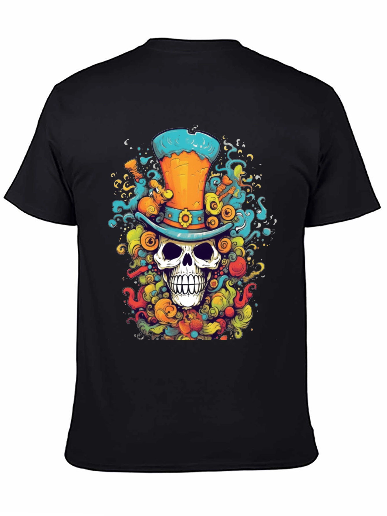 Skull Top Hat Graphic T-Shirt - Unique Colorful Design