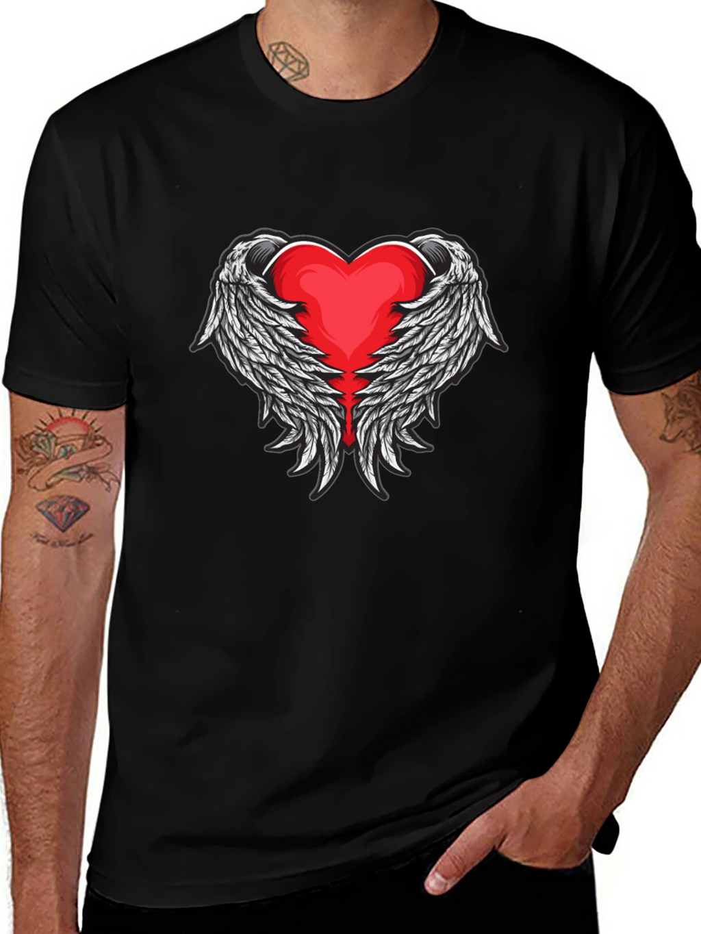 Heart Wings Graphic Black T-Shirt