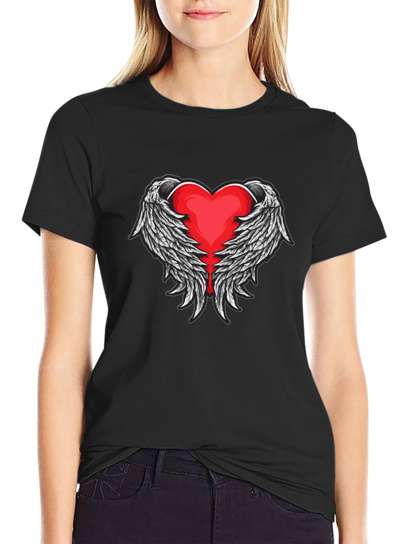Heart Wings Graphic Black T-Shirt