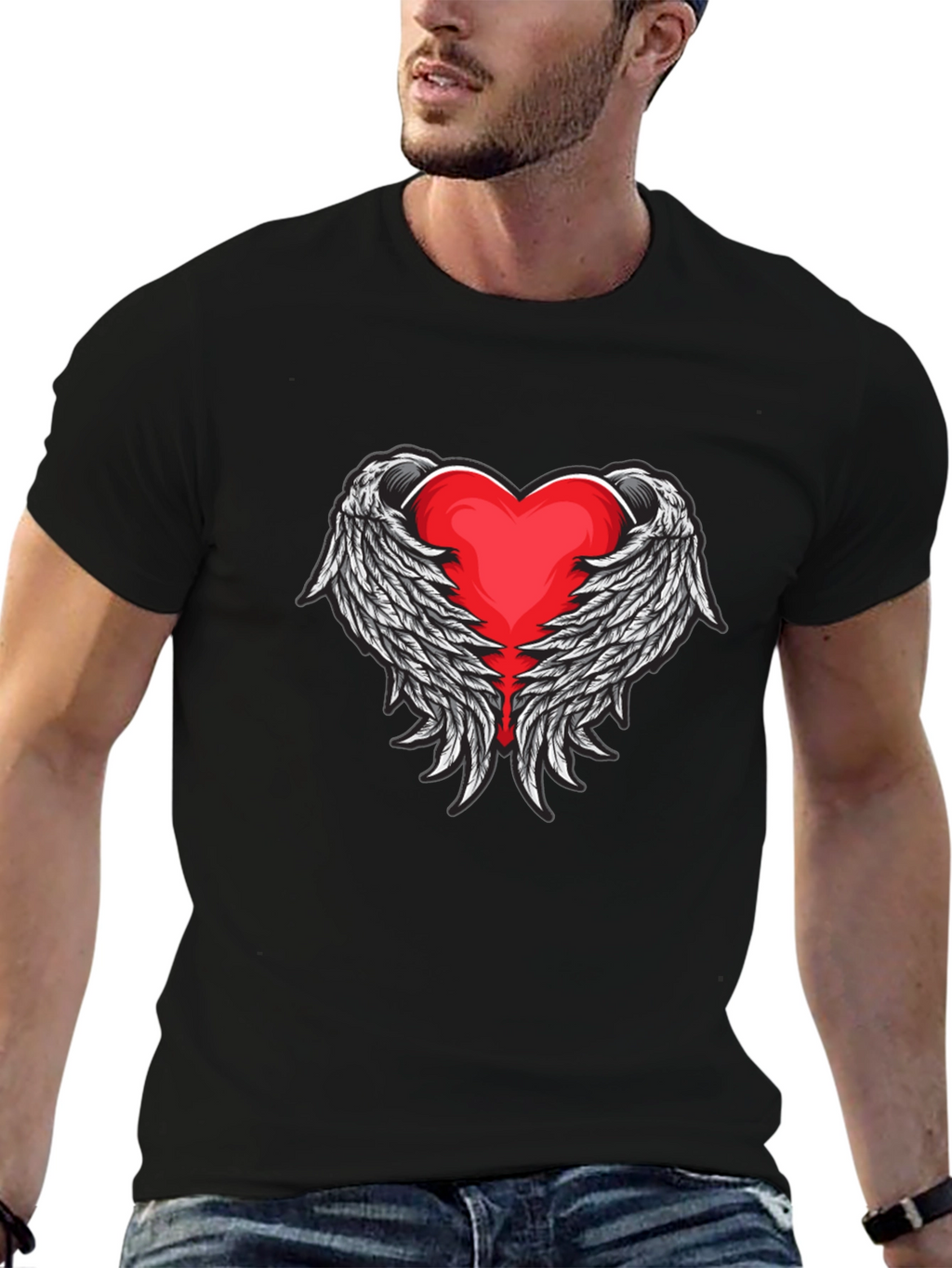Heart Wings Graphic Black T-Shirt