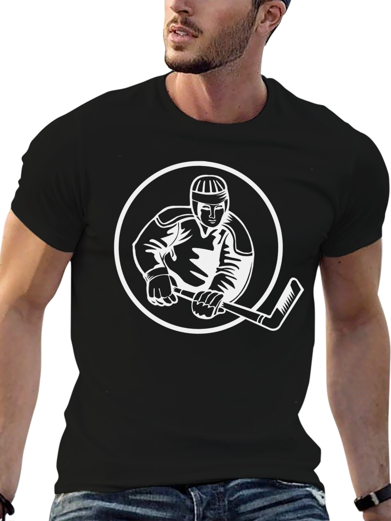 Hockey Player Graphic Tee - Sporty Black T-Shirt