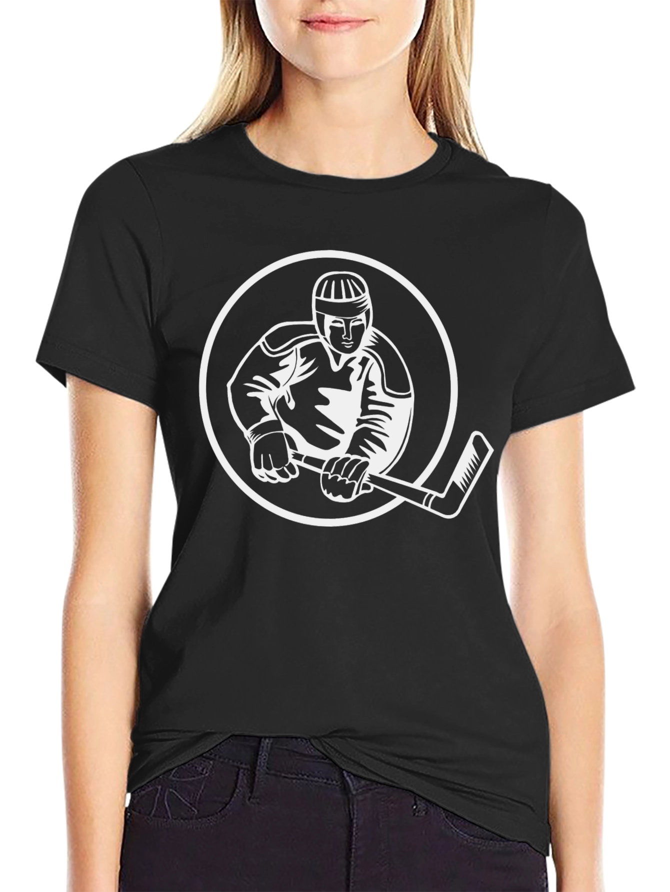 Hockey Player Graphic Tee - Sporty Black T-Shirt