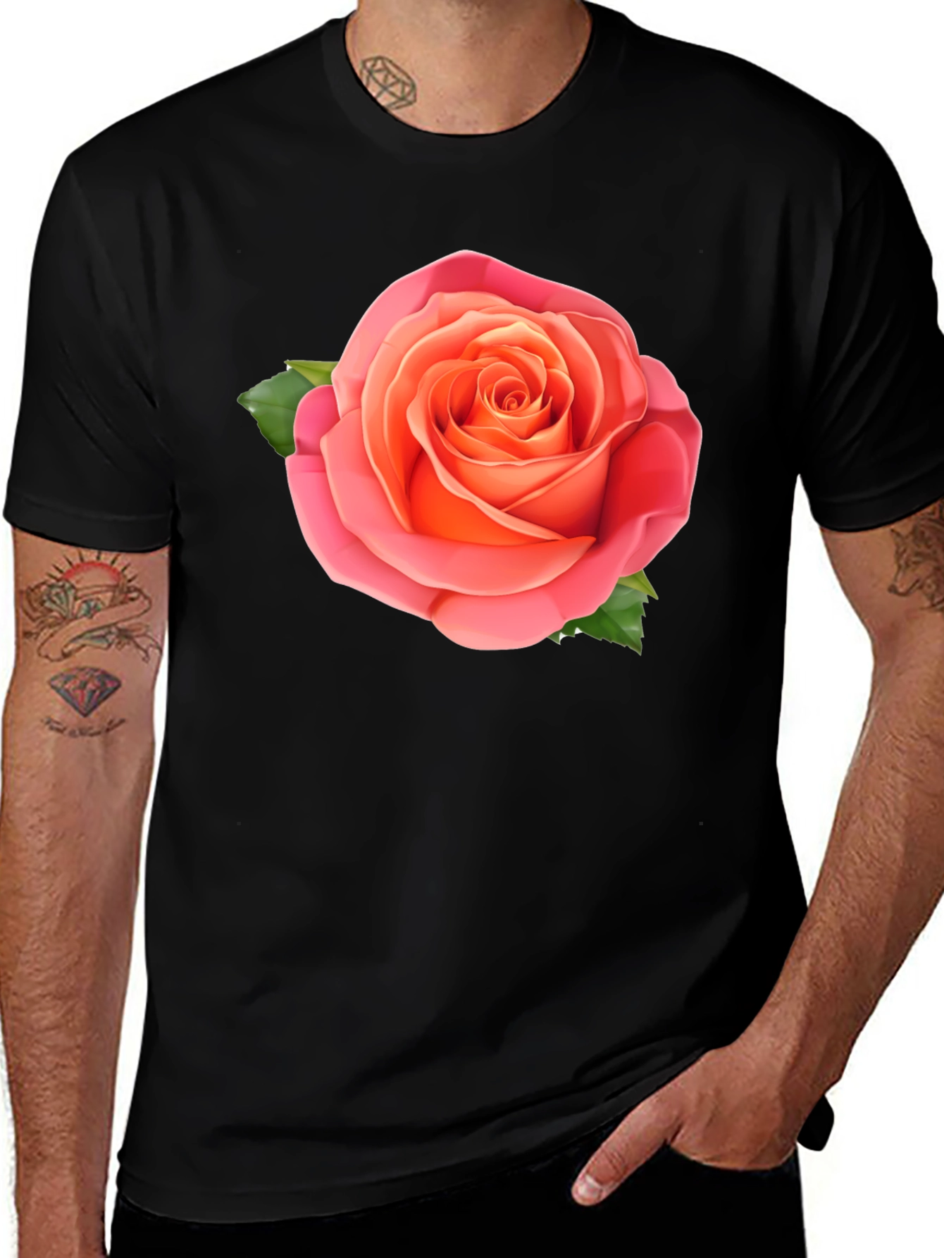 Rose Graphic Tee - Stylish Black Cotton T-Shirt