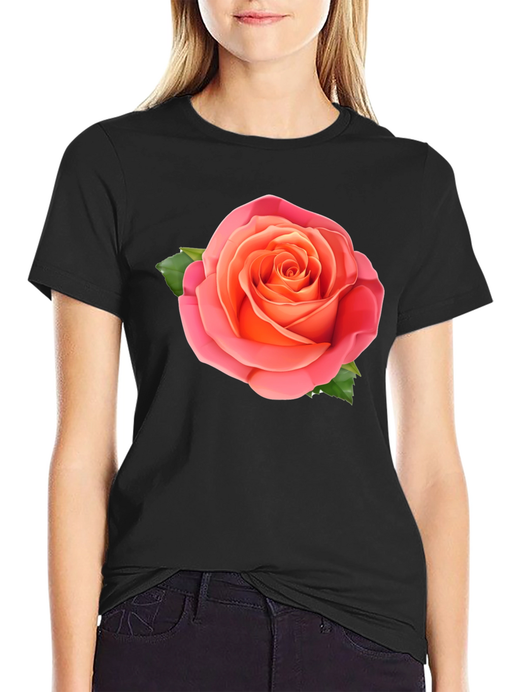 Rose Graphic Tee - Stylish Black Cotton T-Shirt