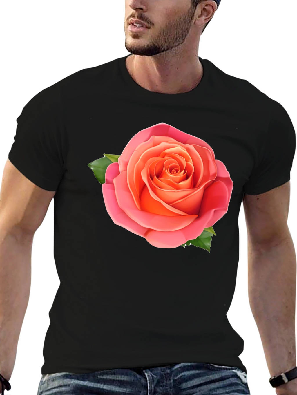 Rose Graphic Tee - Stylish Black Cotton T-Shirt