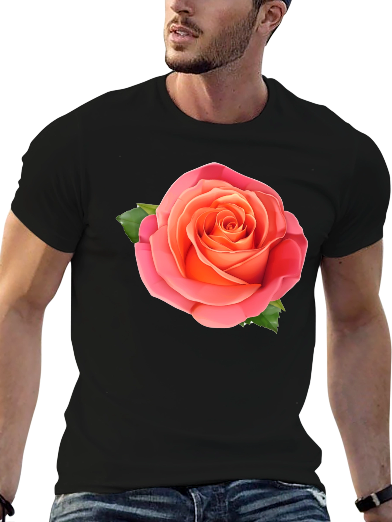 Rose Graphic Tee - Stylish Black Cotton T-Shirt