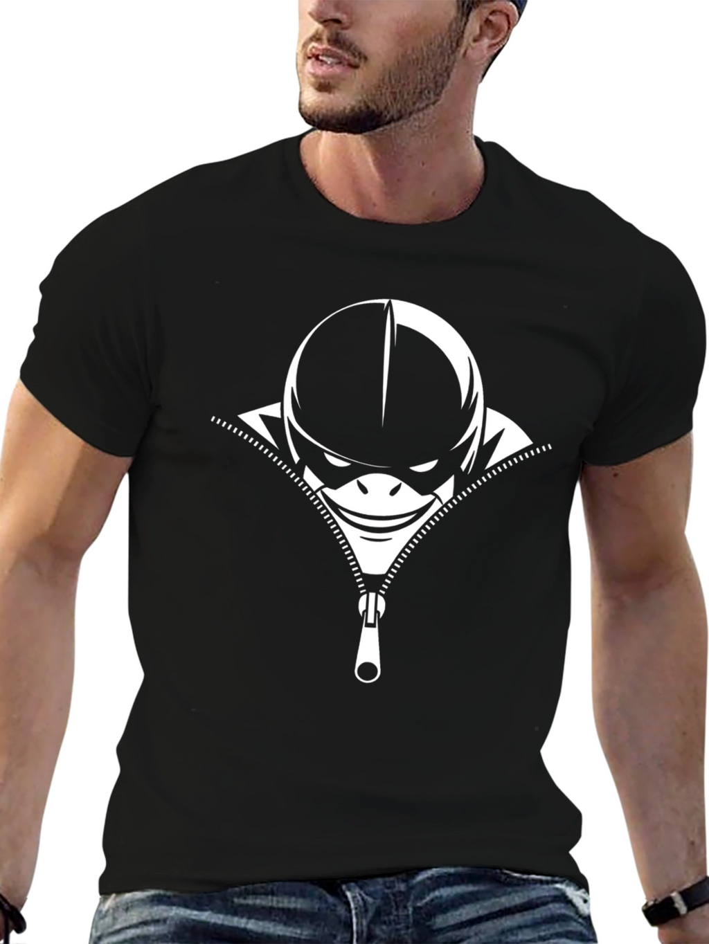 Unzipped Face Graphic Tee - Cool Design T-Shirt