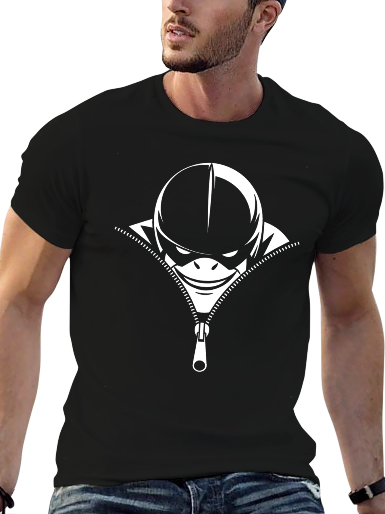 Unzipped Face Graphic Tee - Cool Design T-Shirt