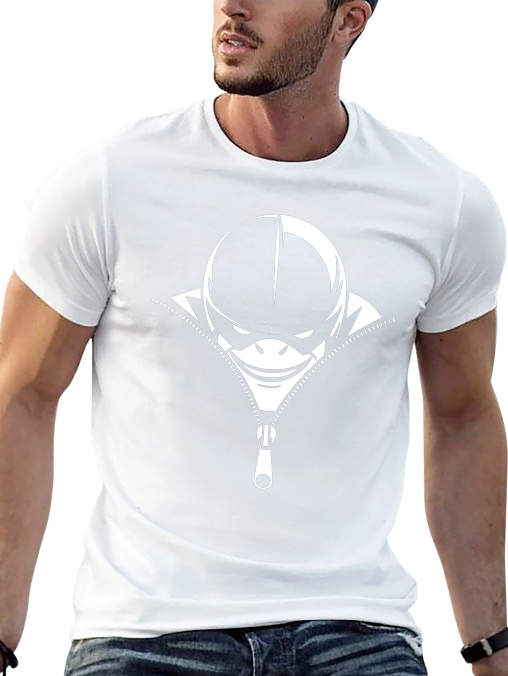 Unzipped Face Graphic Tee - Cool Design T-Shirt