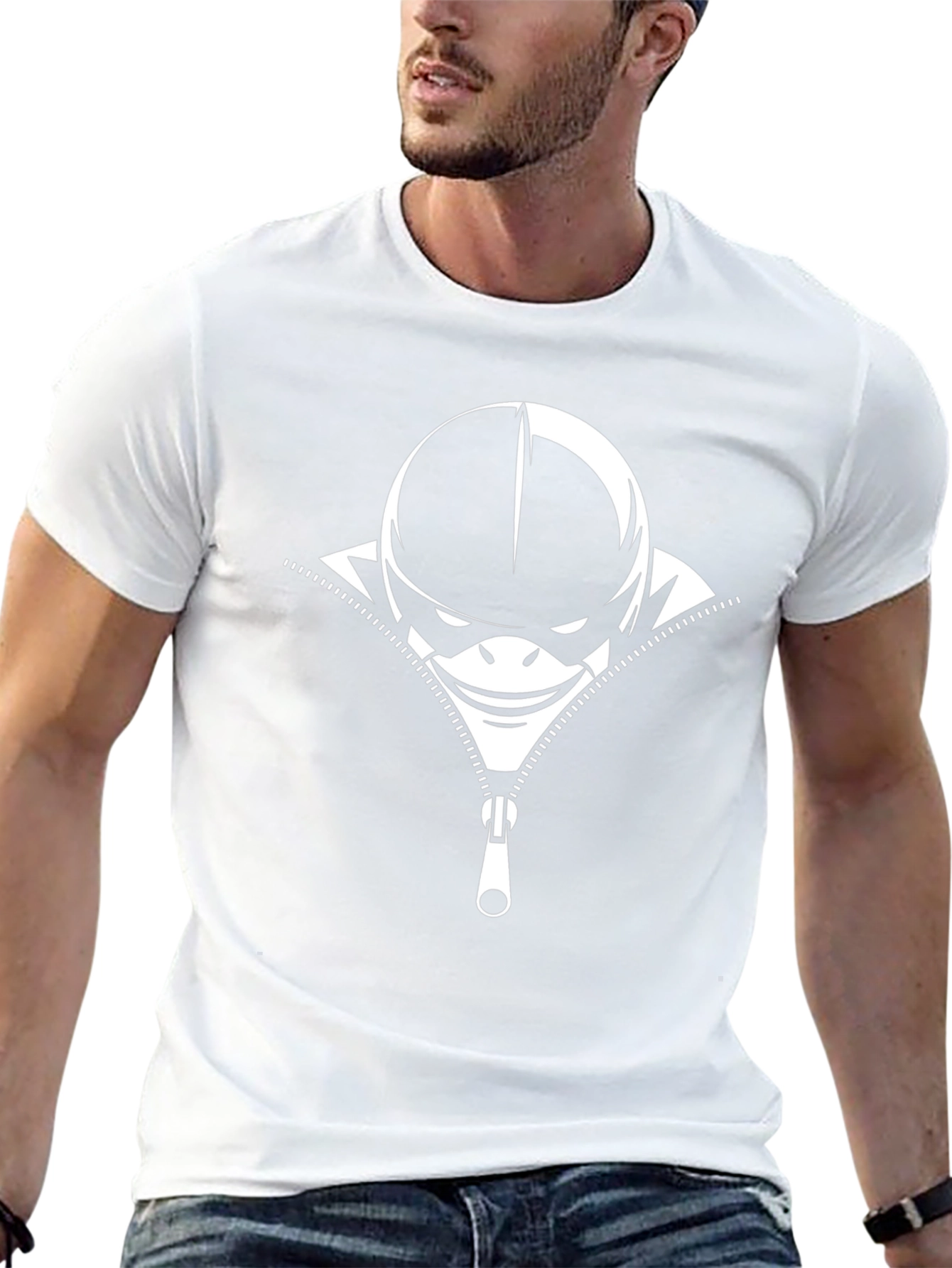 Unzipped Face Graphic Tee - Cool Design T-Shirt