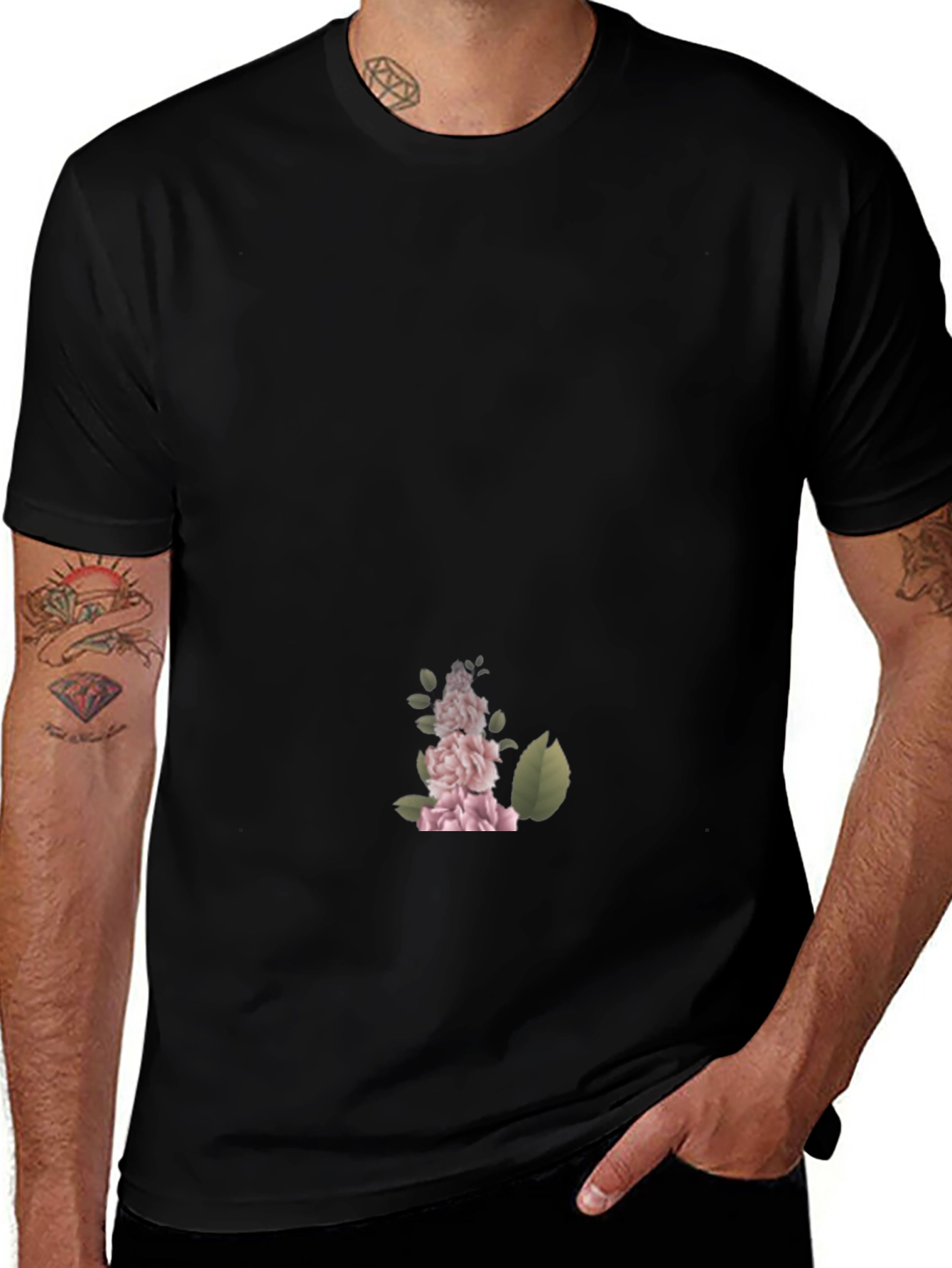 Mens Black Floral Graphic Tee - Stylish Casual Comfort