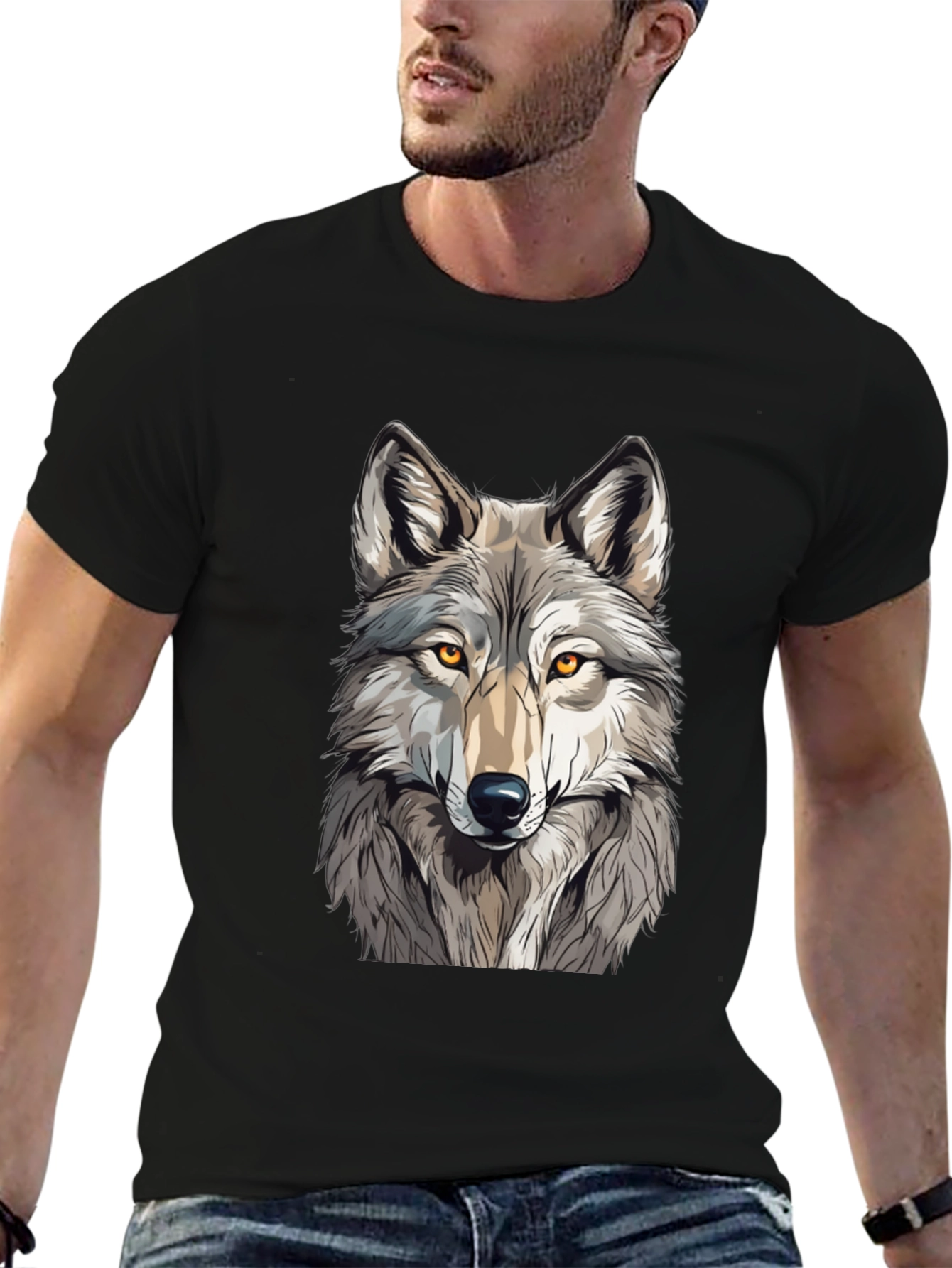 Wolf Graphic Print Black T-Shirt - Mens Fashion