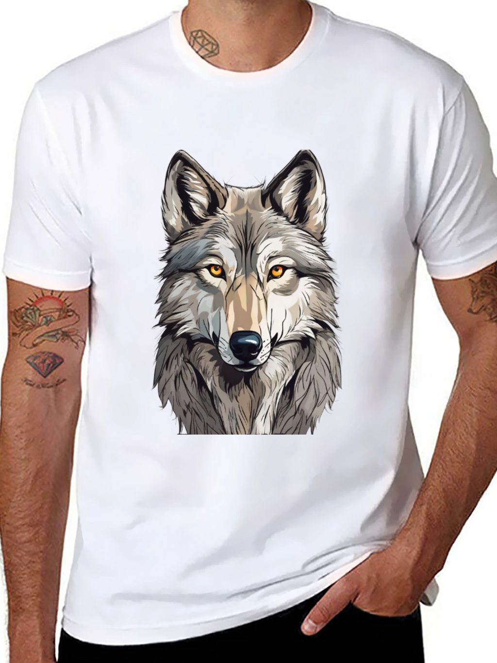 Wolf Graphic Print Black T-Shirt - Mens Fashion