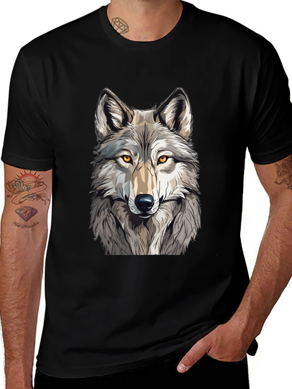 Wolf Graphic Print Black T-Shirt - Mens Fashion