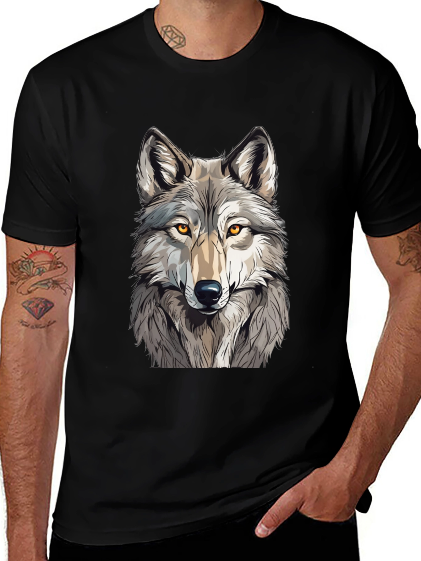 Wolf Graphic Print Black T-Shirt - Mens Fashion
