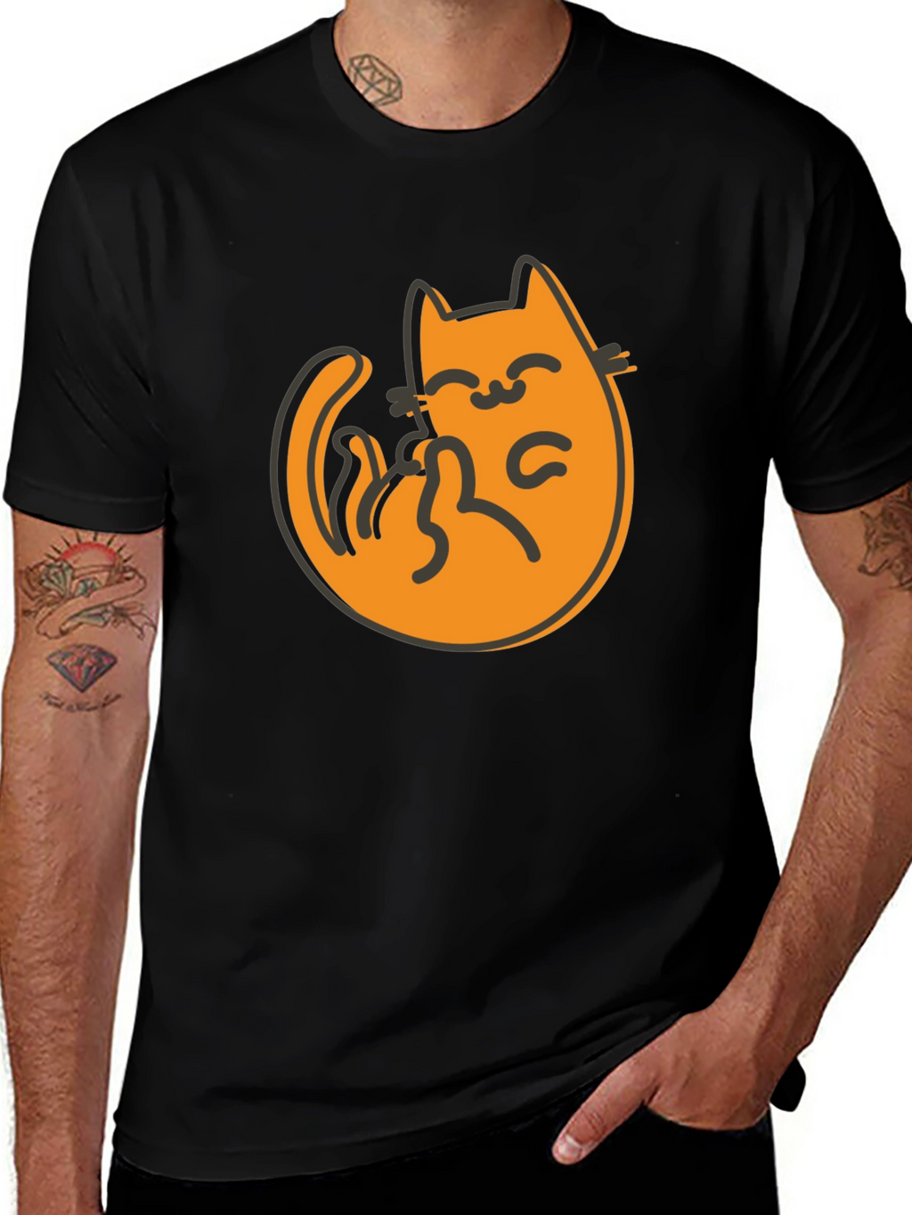Cute Cat Graphic Tee - Black T-Shirt