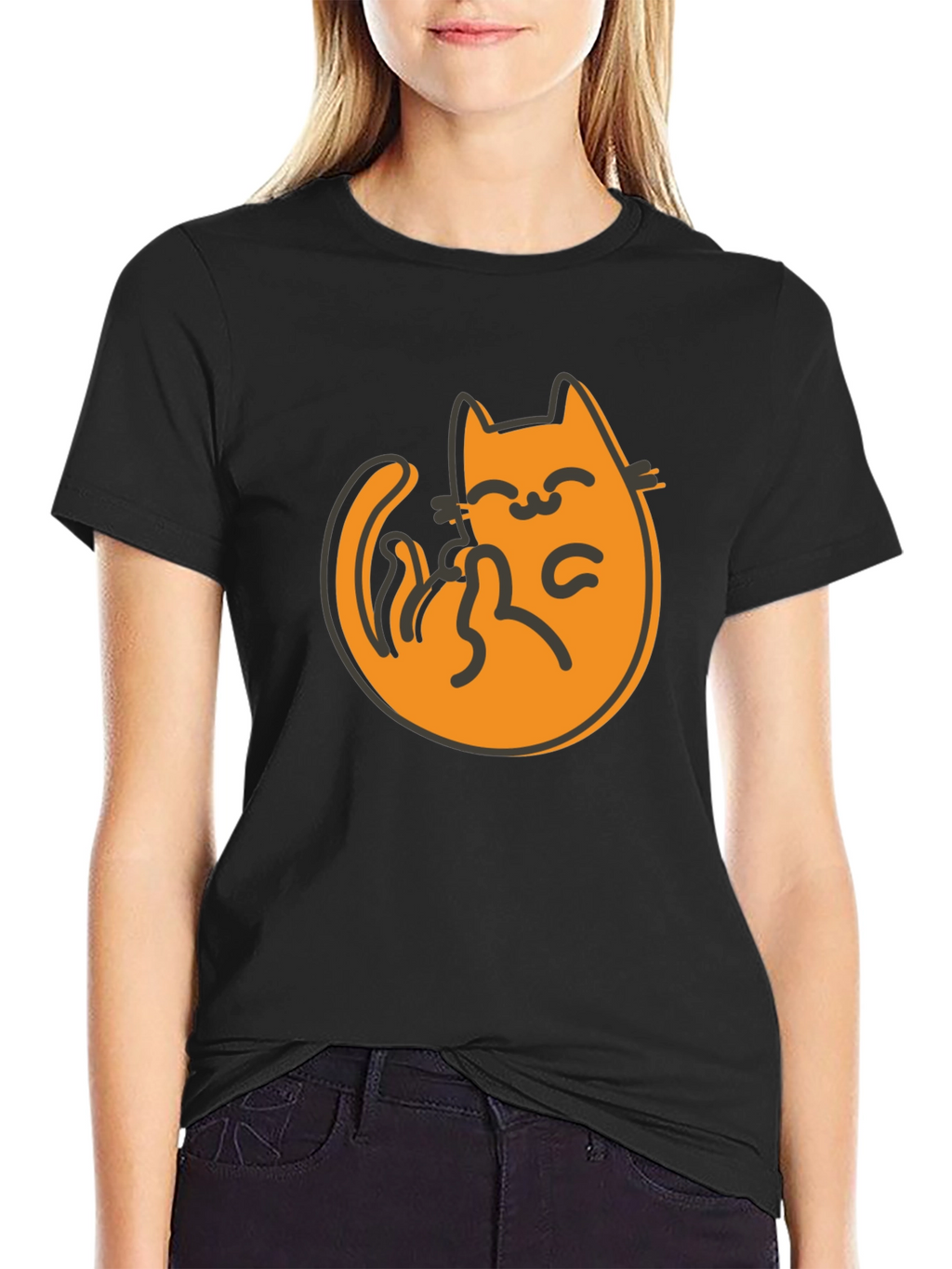Cute Cat Graphic Tee - Black T-Shirt