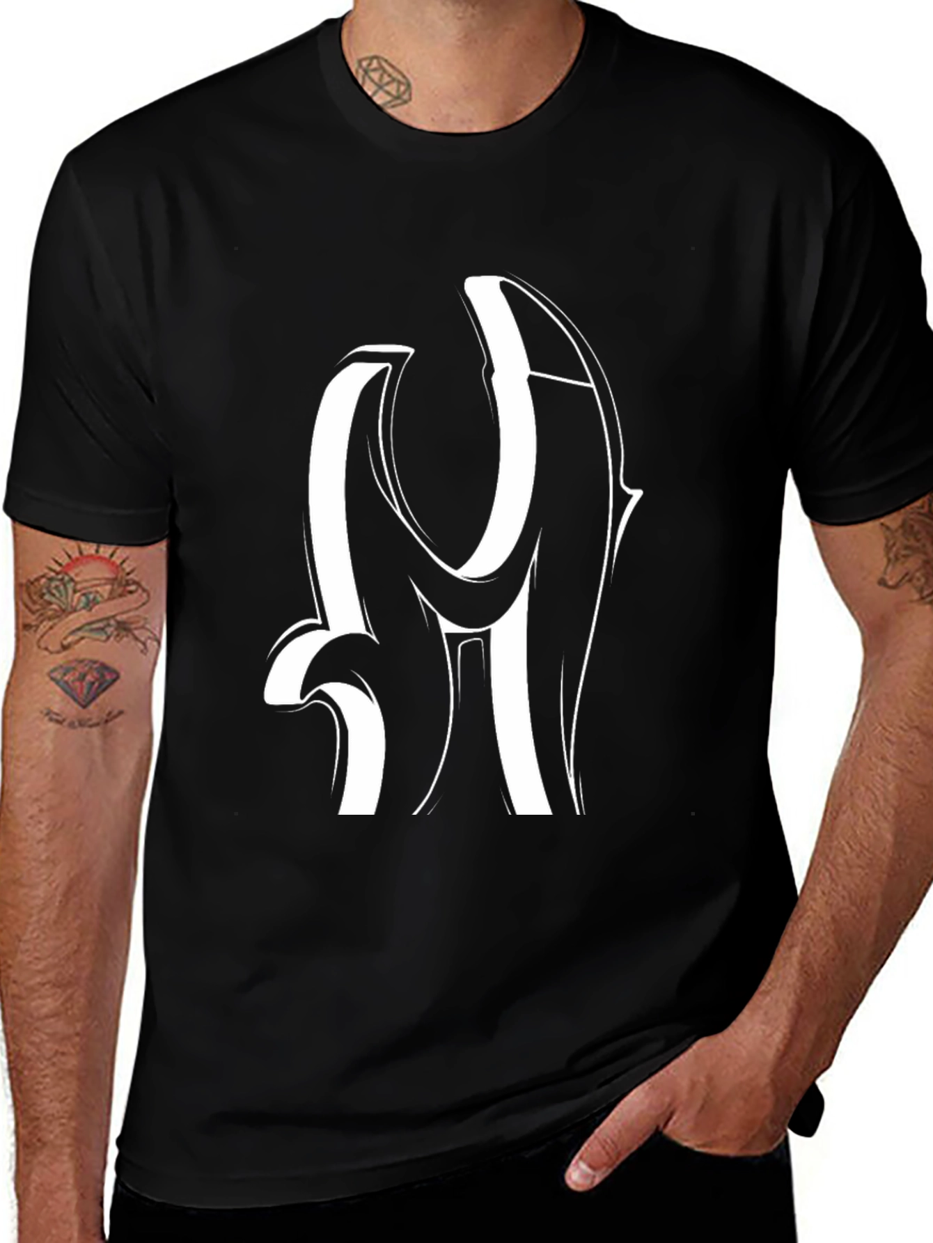 Modern Black T-Shirt with White Letter Design