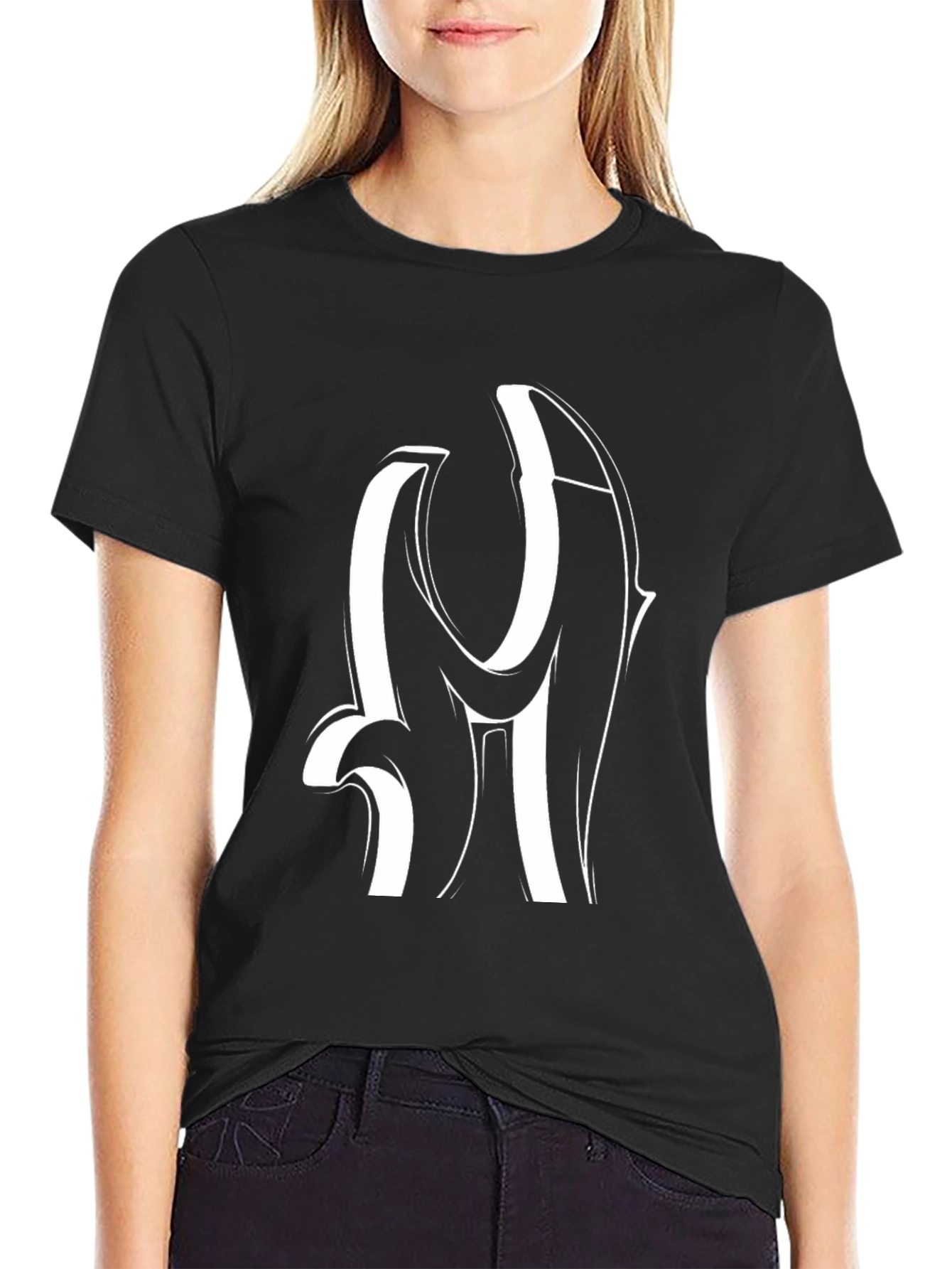 Modern Black T-Shirt with White Letter Design