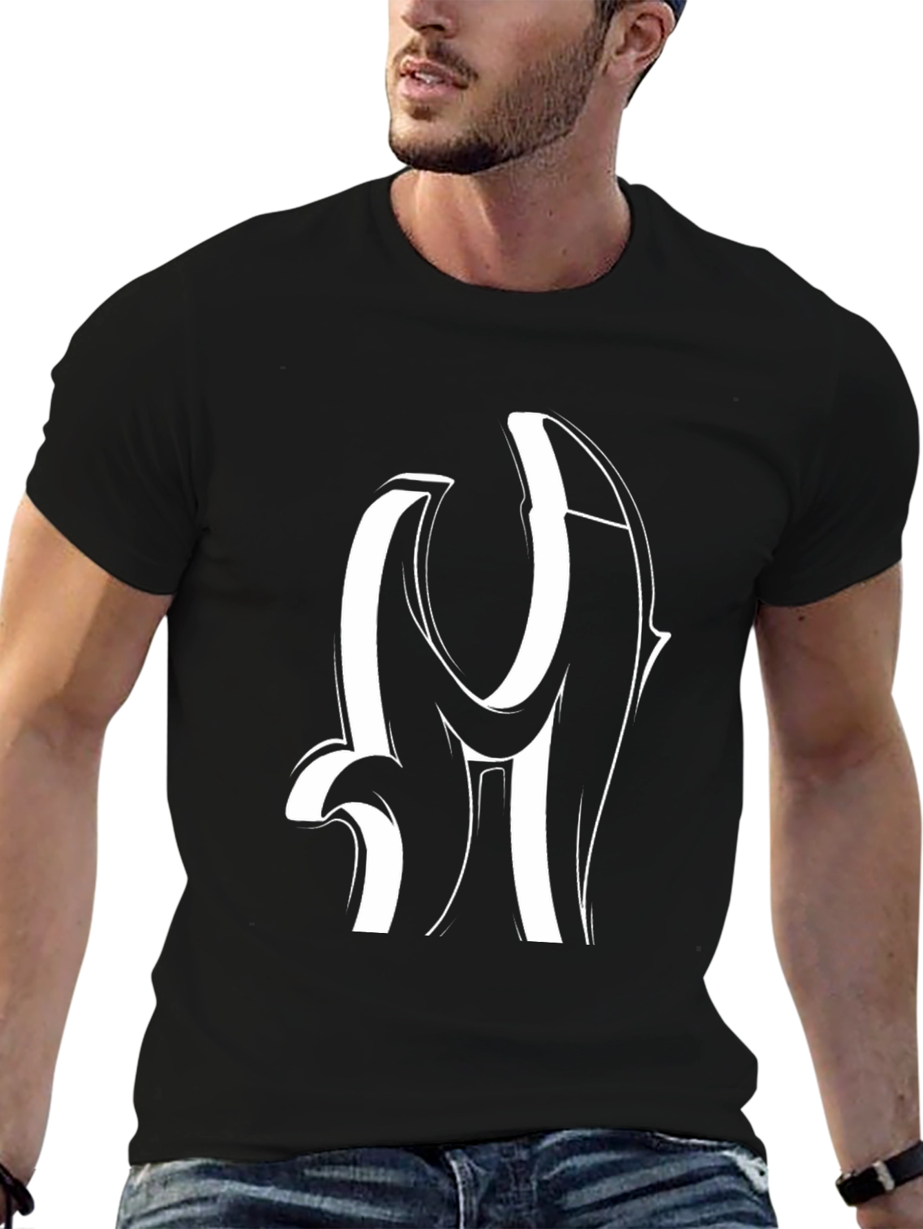 Modern Black T-Shirt with White Letter Design