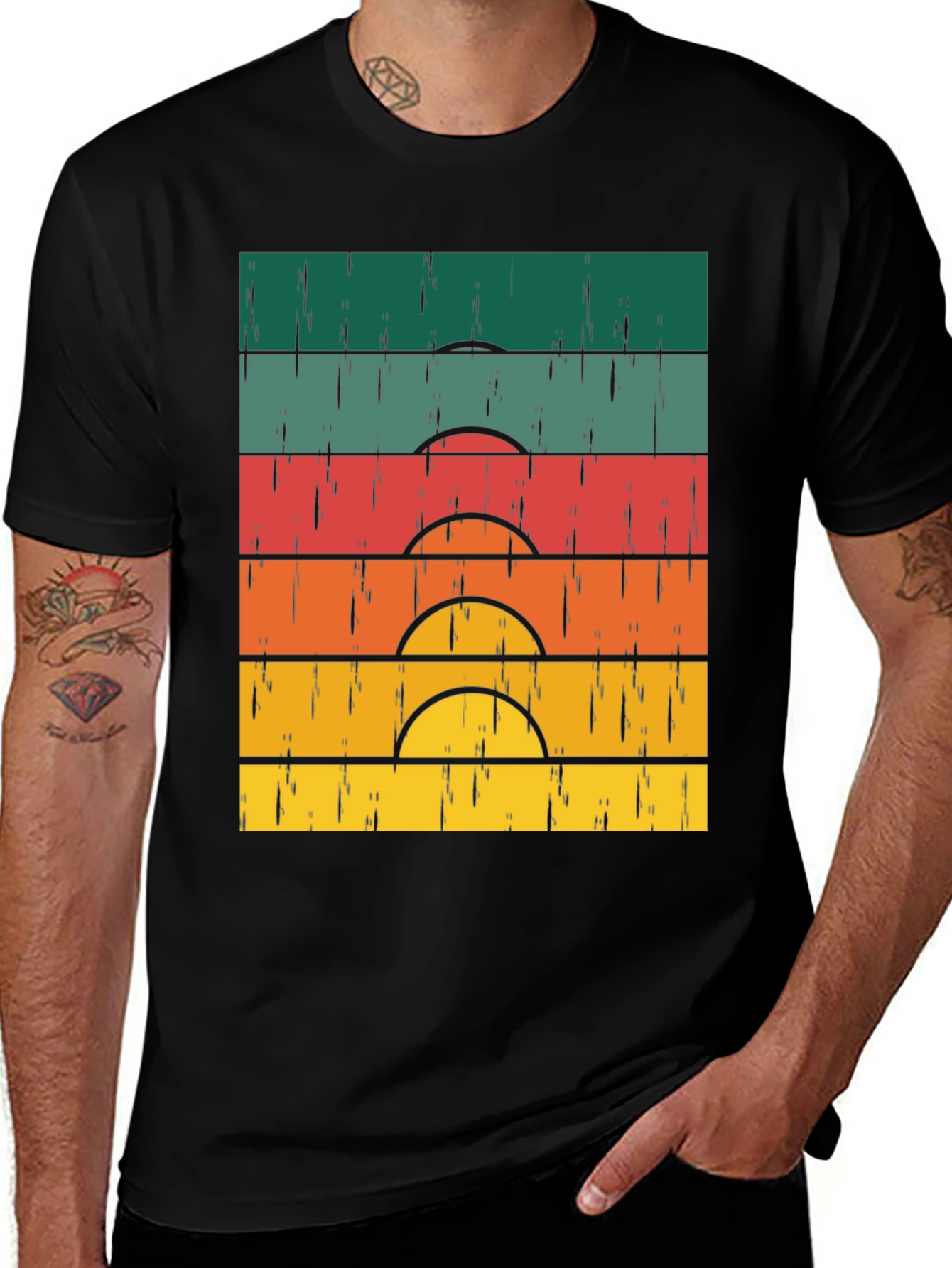Retro Sunset Graphic Tee - Vintage Style Black T-Shirt