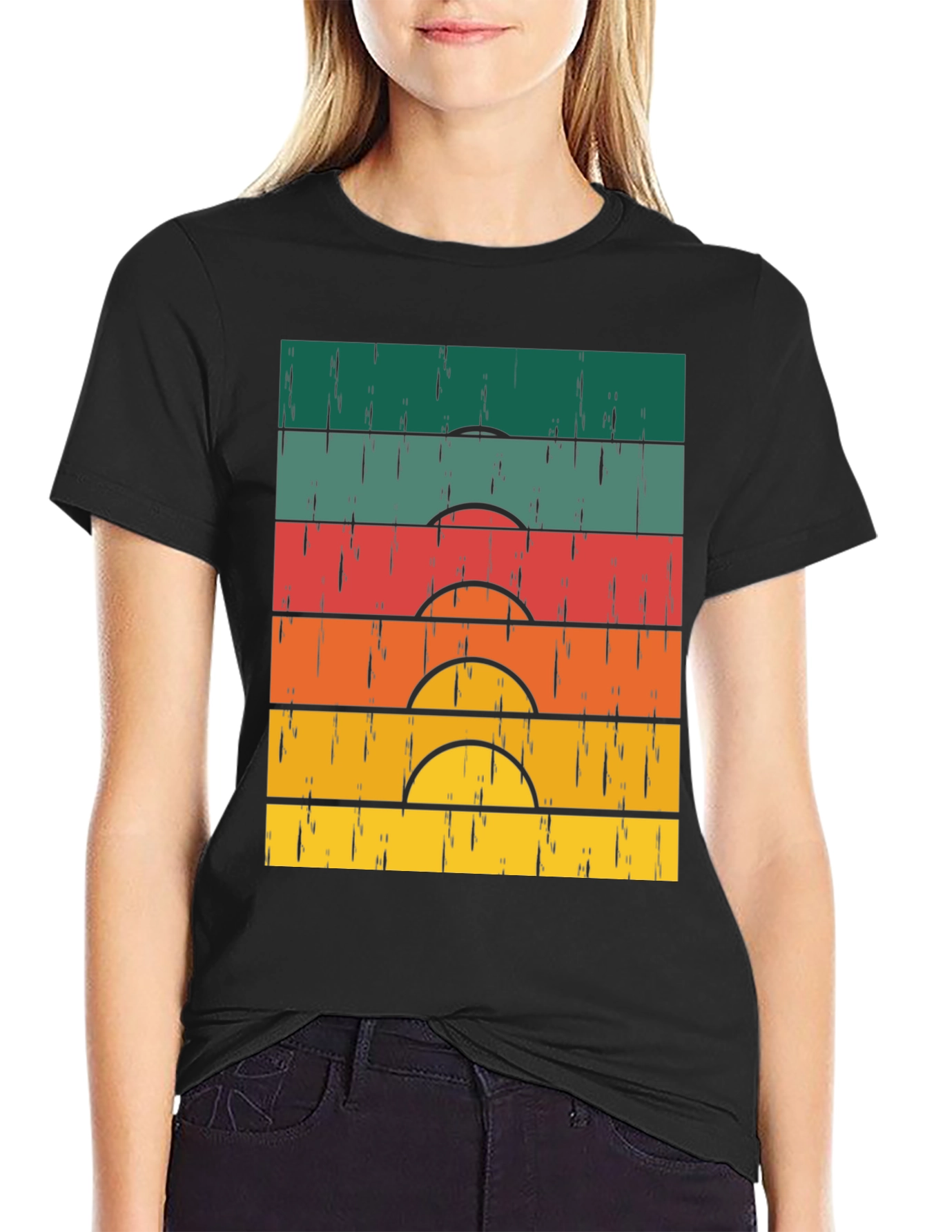 Retro Sunset Graphic Tee - Vintage Style Black T-Shirt