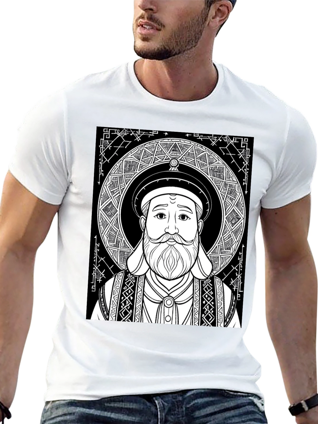 Black Graphic Tee - Intricate Portrait Design