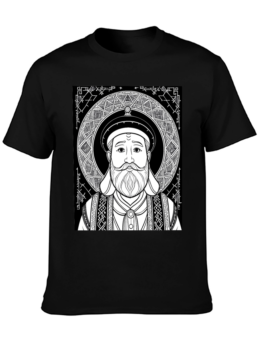 Black Graphic Tee - Intricate Portrait Design