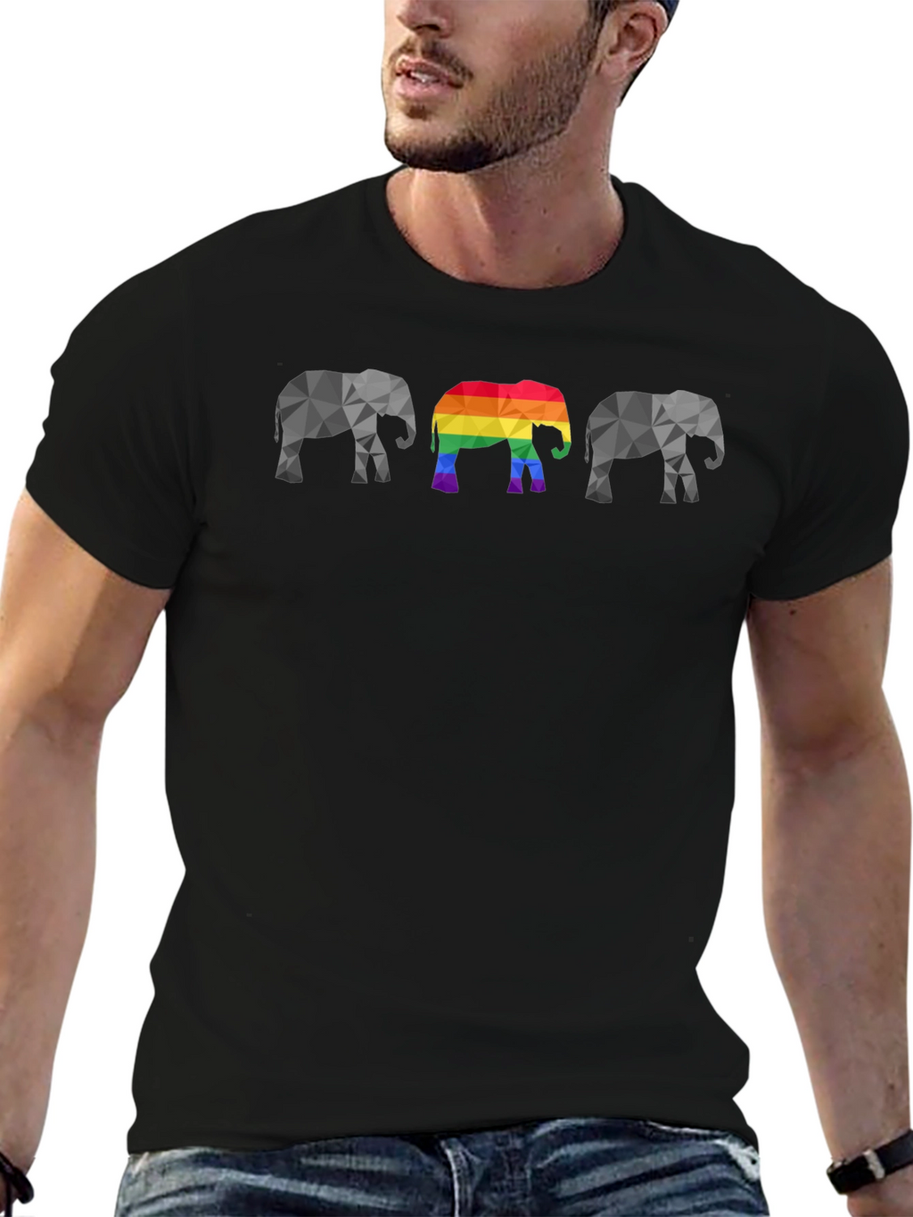 Geometric Elephant Pride T-Shirt - Black Cotton Tee