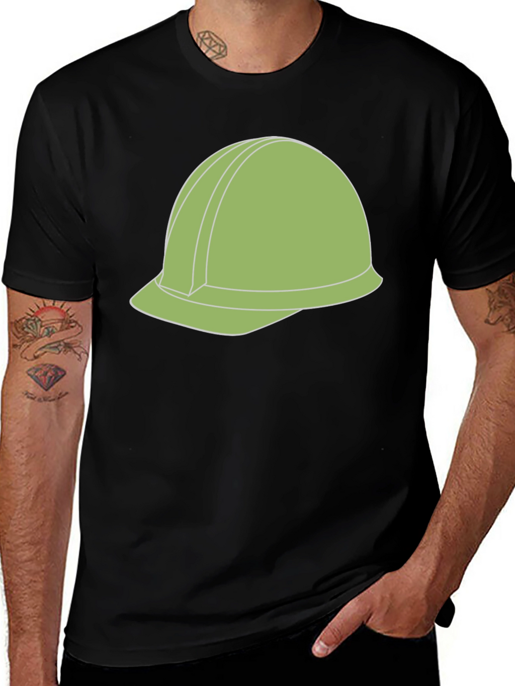 Construction Helmet Graphic Tee - Black Cotton Blend