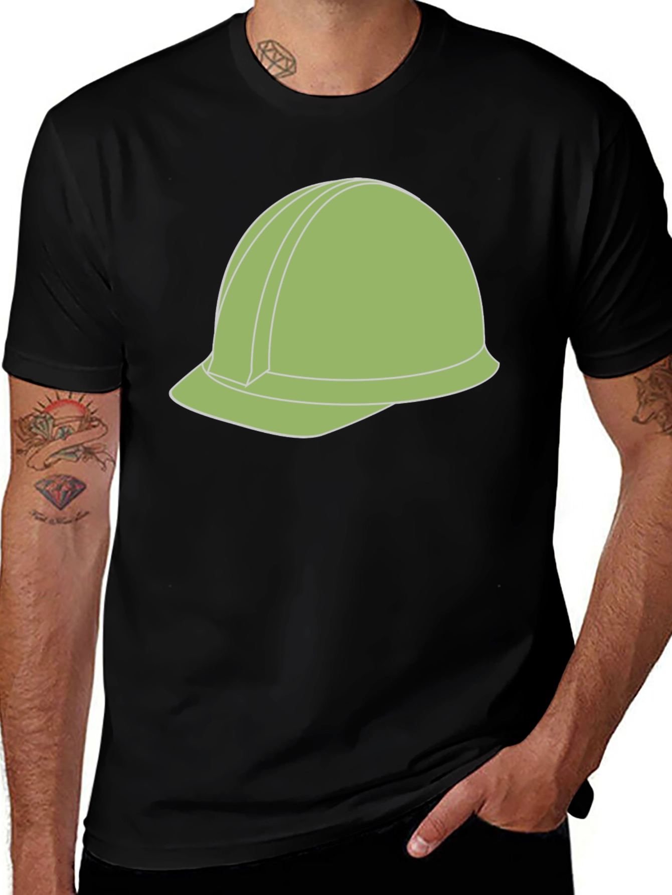 Construction Helmet Graphic Tee - Black Cotton Blend