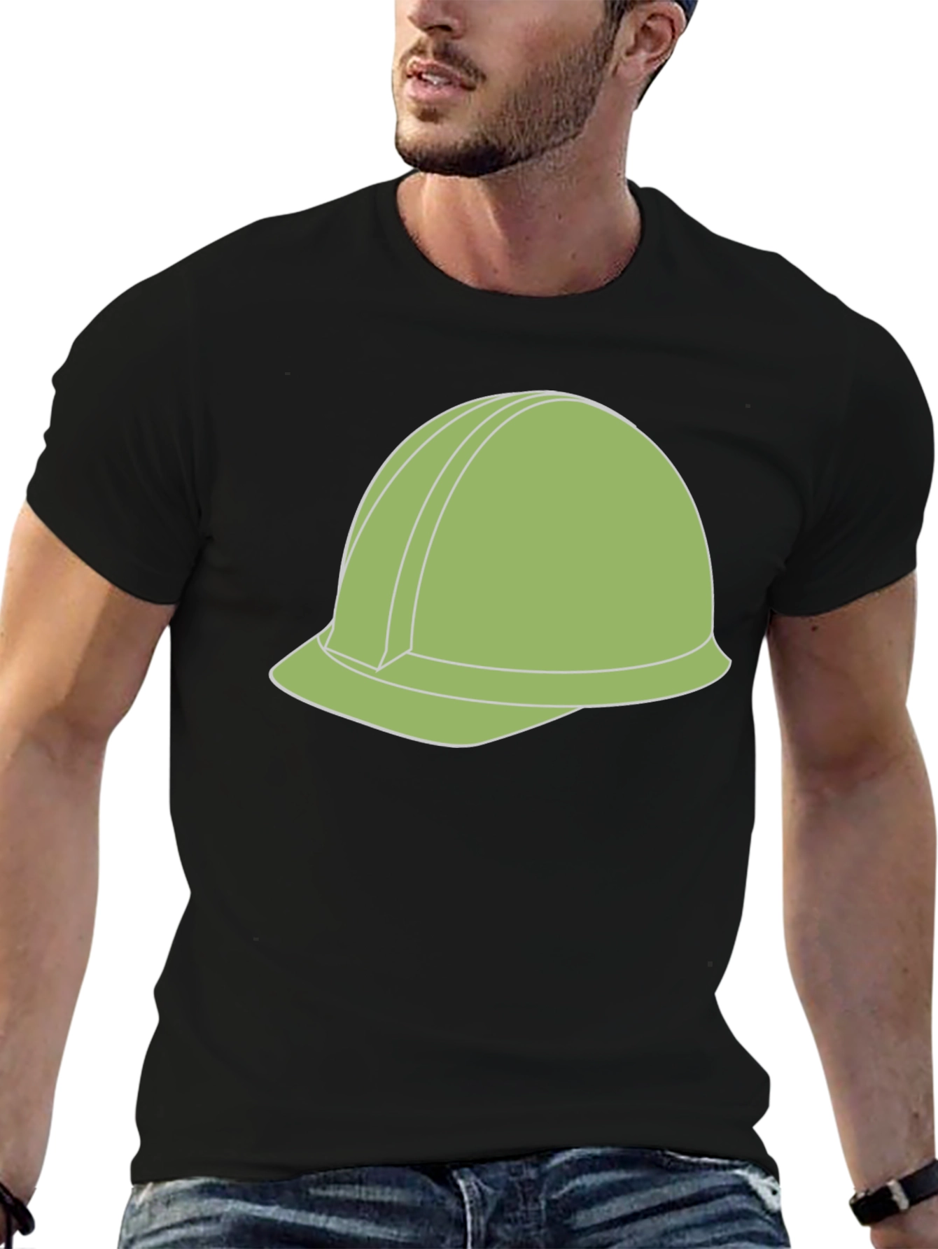 Construction Helmet Graphic Tee - Black Cotton Blend