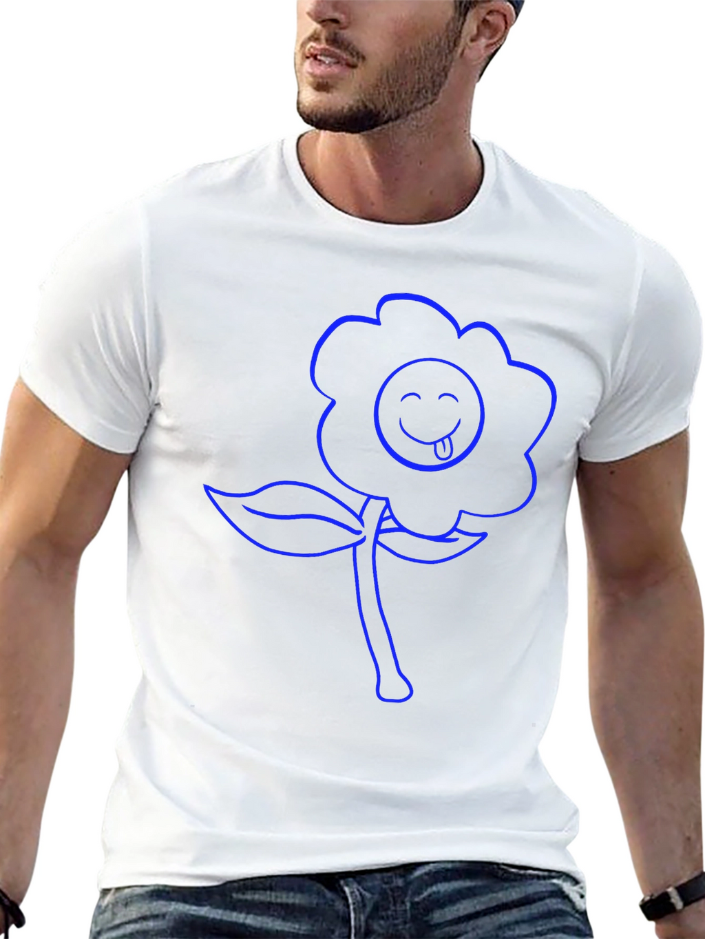 Blue Flower Emoji Graphic T-Shirt