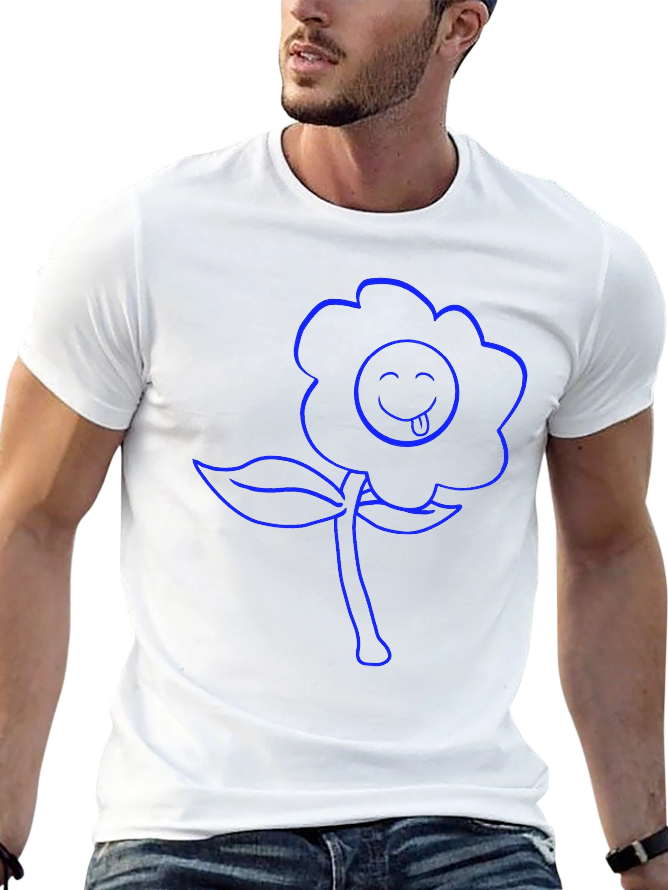 Blue Flower Emoji Graphic T-Shirt