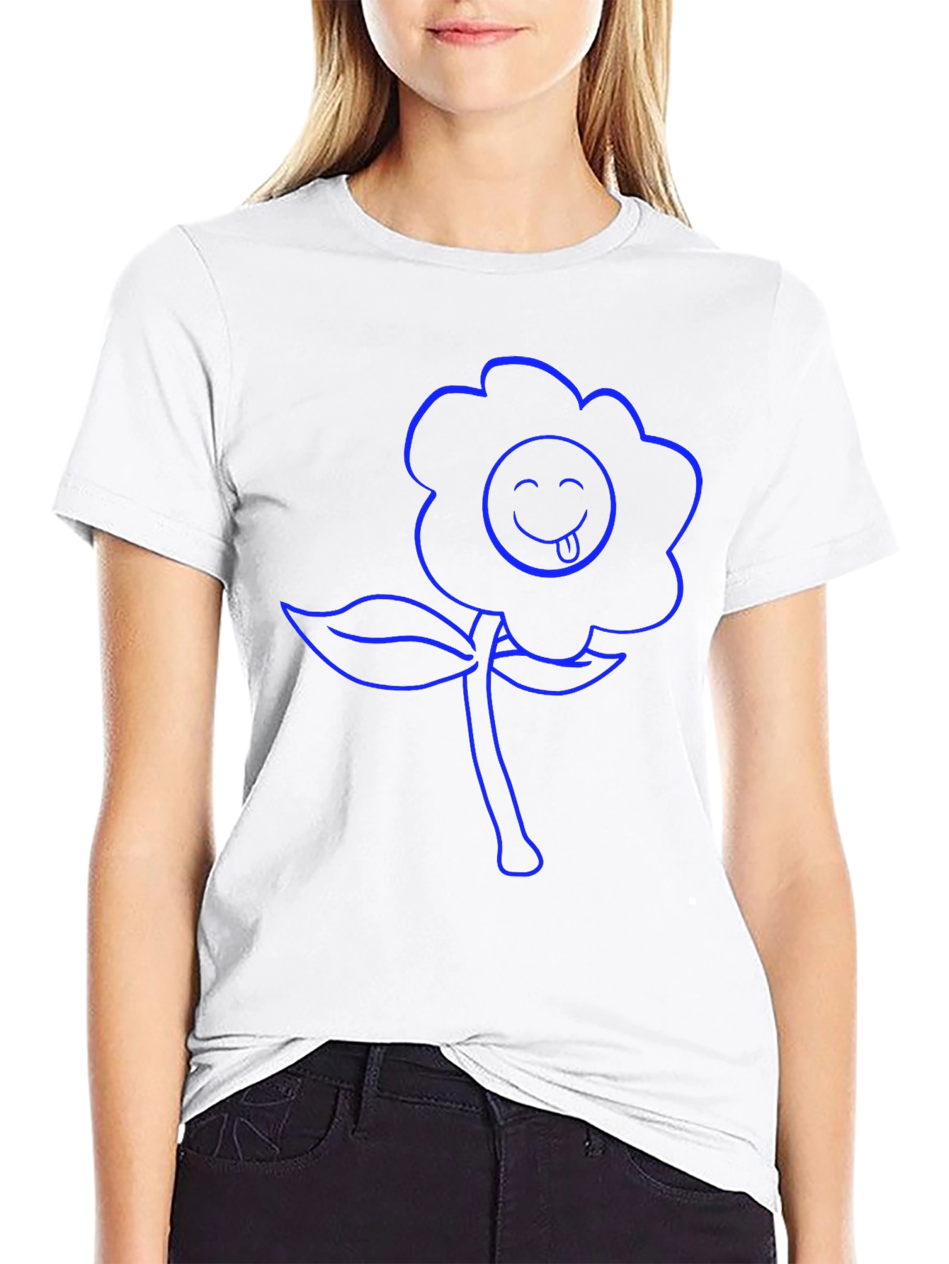 Blue Flower Emoji Graphic T-Shirt
