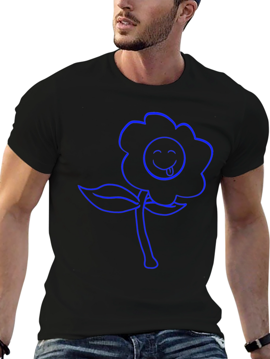 Blue Flower Emoji Graphic T-Shirt